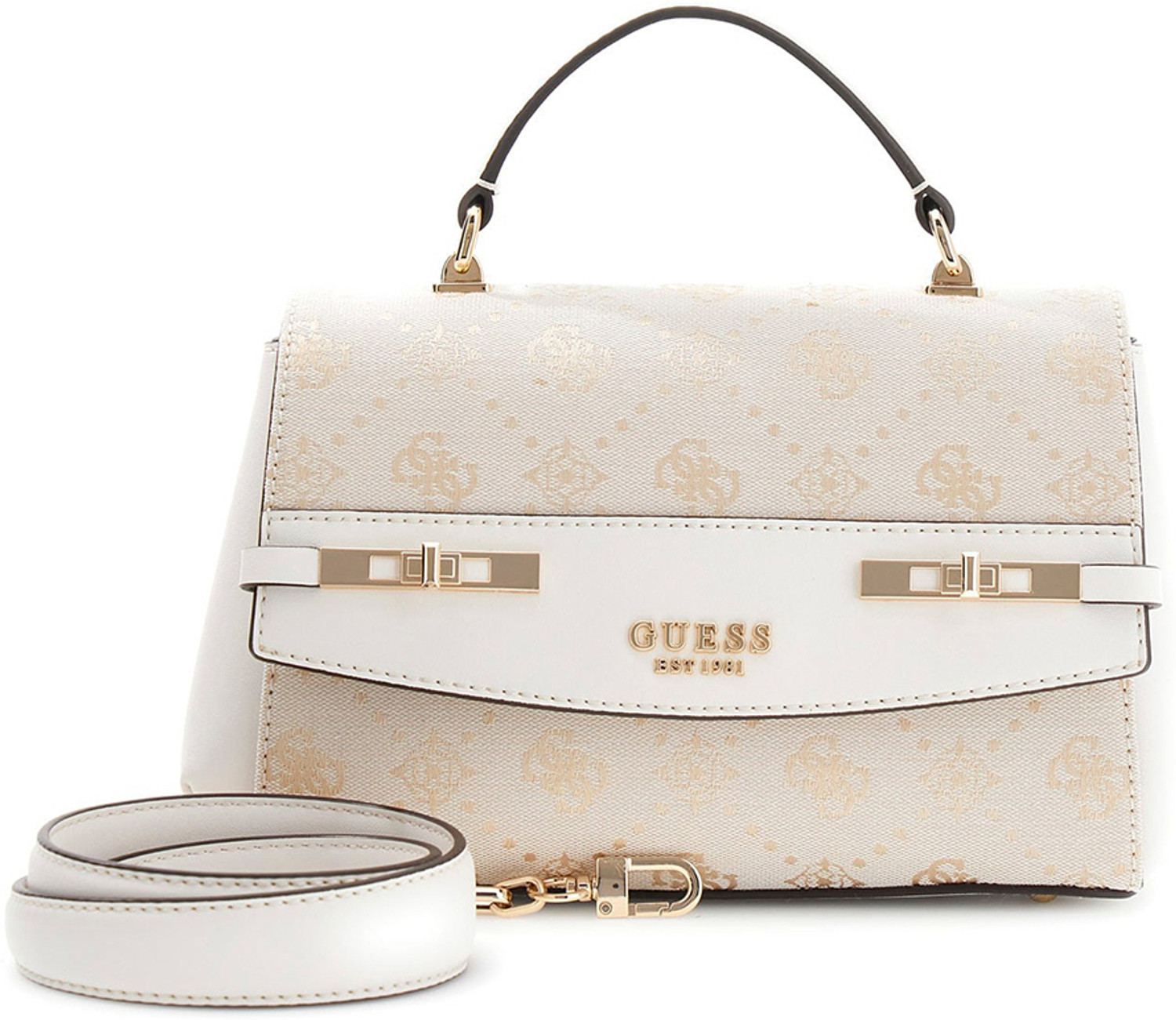 Image of GUESS White Women Shoulder Bag Melinda Logo Top Handle Flap