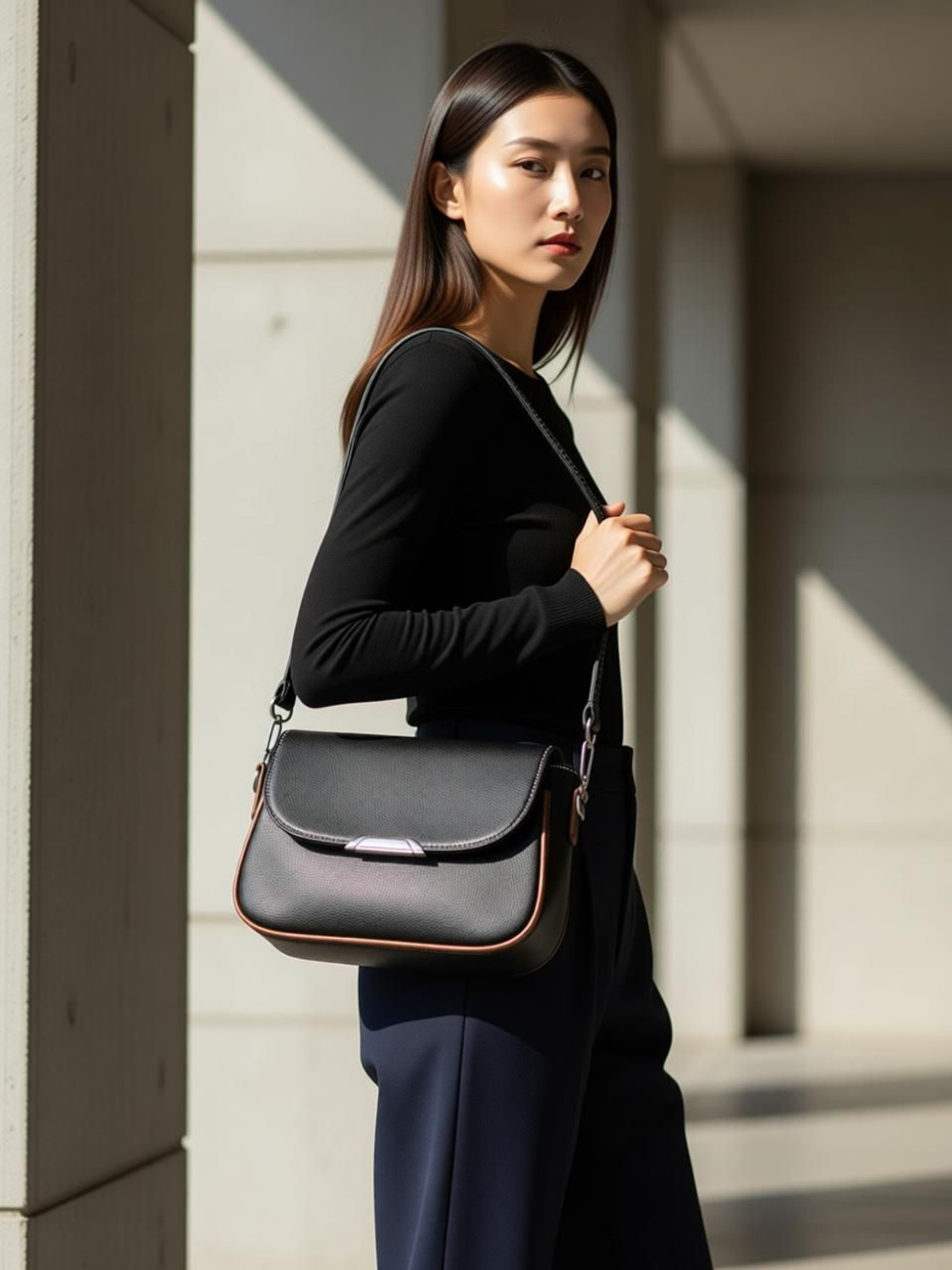 Image of MAJESTIC CRAFTING Women Black Messenger Bag