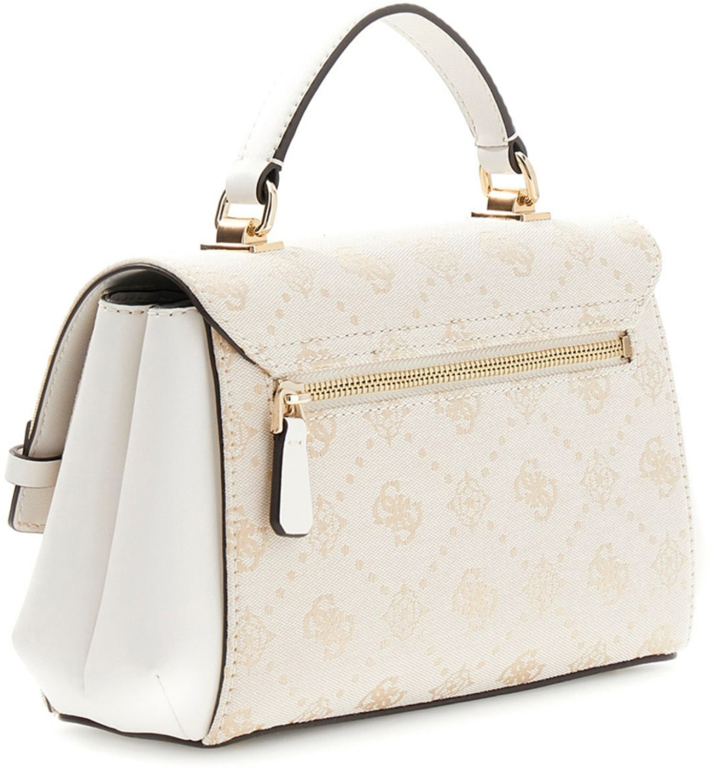 Image of GUESS White Women Shoulder Bag Melinda Logo Top Handle Flap