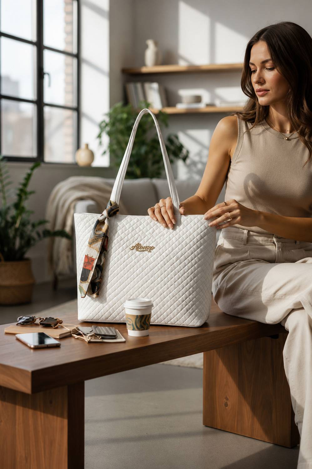 ALONZO Women White Sling Bag
