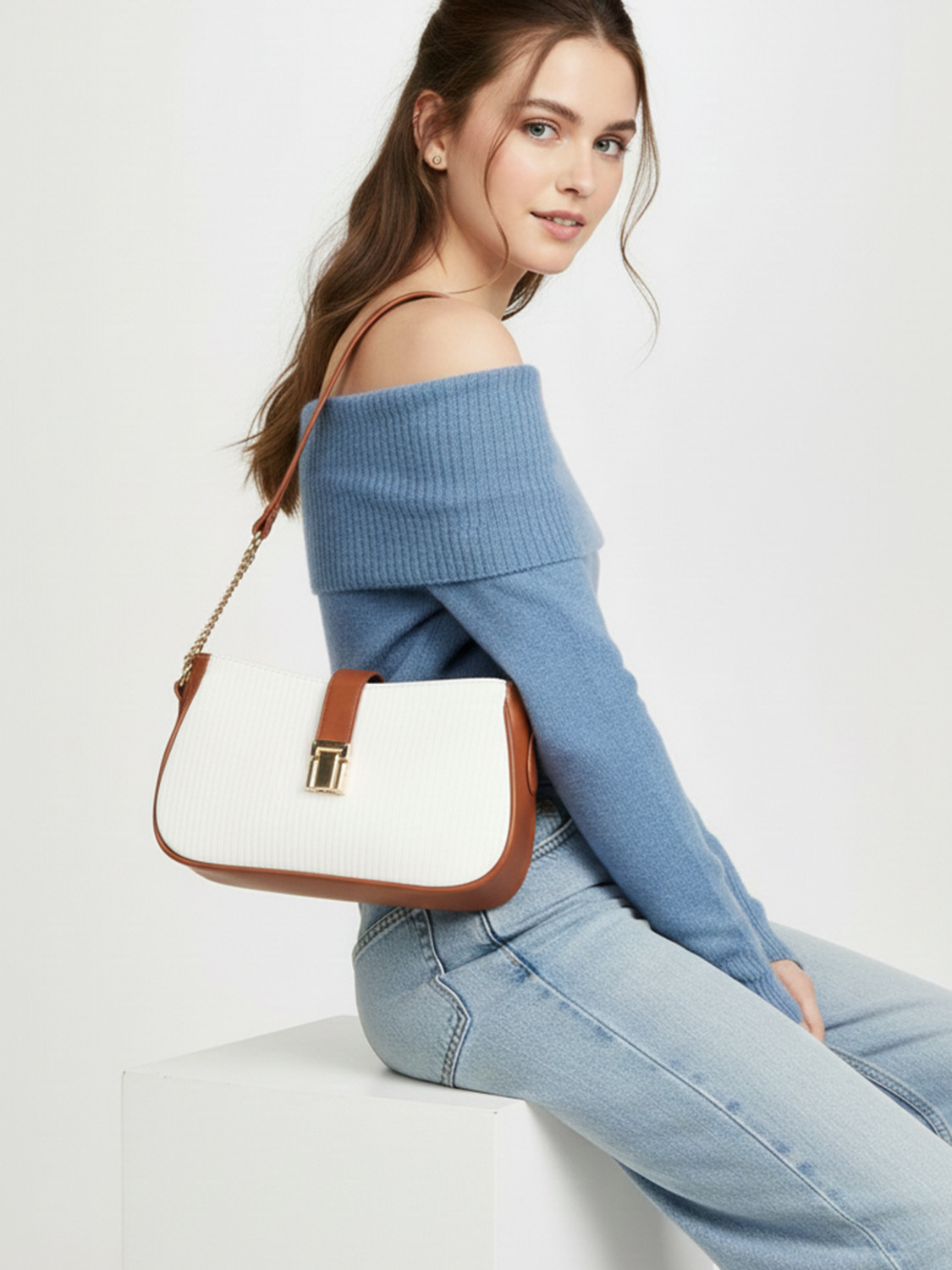 Image of Mast & Harbour Women White, Tan Shoulder Bag