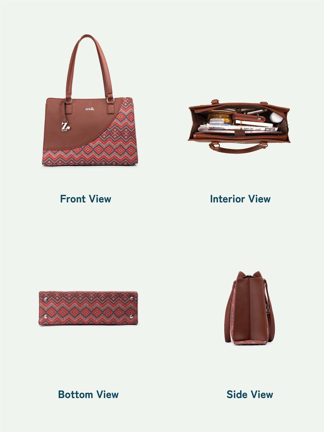 ZOUK Women Tan Tote - Image 5