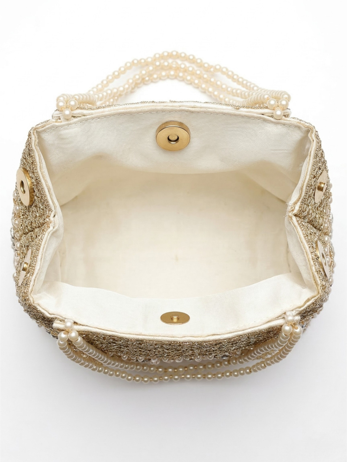 Image of ITALISH Elegant Gold Pearl Embroidered Potli Style Handbag for Wedding Party Cosmetic Bag