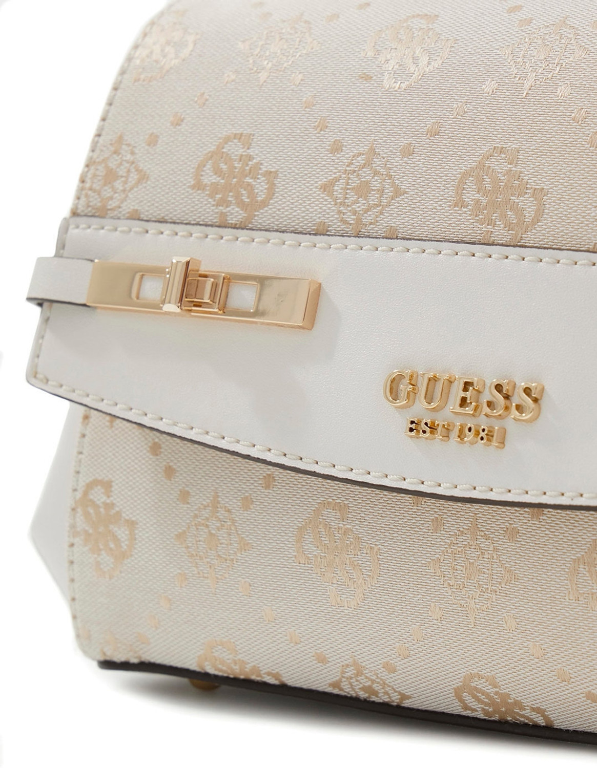 Image of GUESS White Women Shoulder Bag Melinda Logo Top Handle Flap