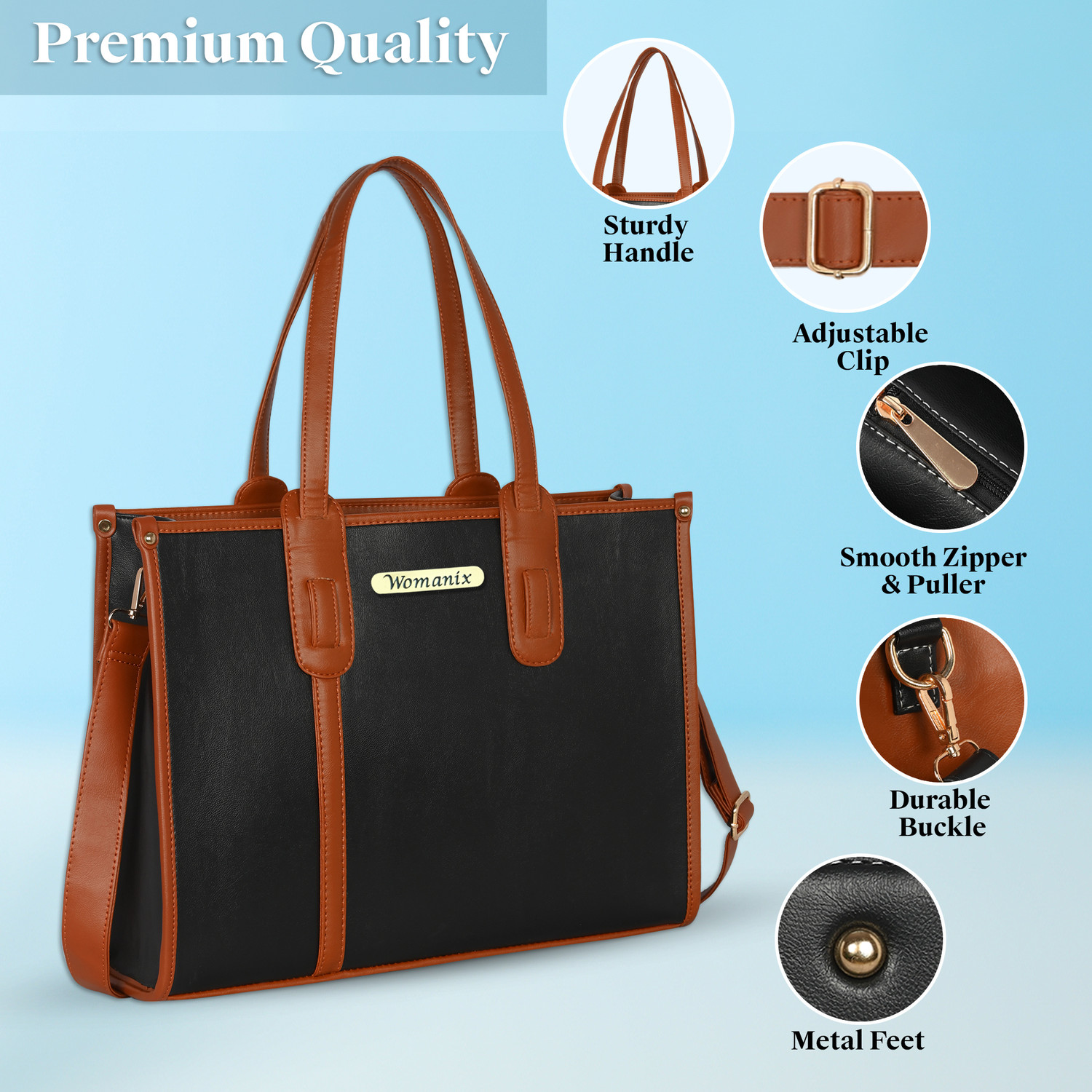 Image of Womanix Women Black, Tan Hand-held Bag
