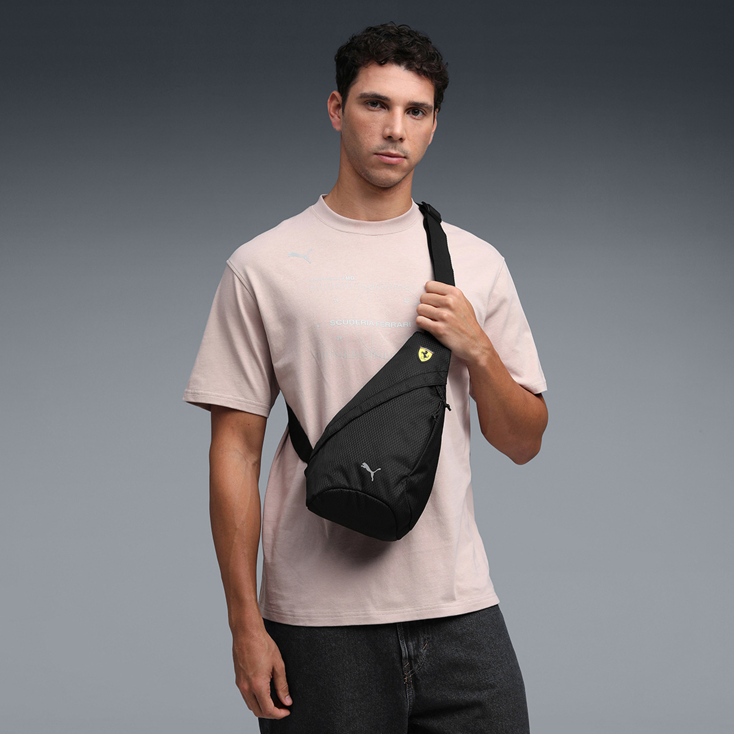 Image of PUMA Black Sling Bag Scuderia Ferrari Adjustable