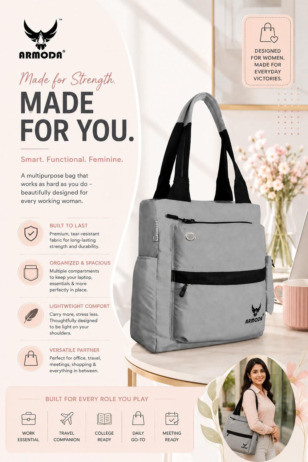 Image of ARMODA Women Grey Shoulder Bag