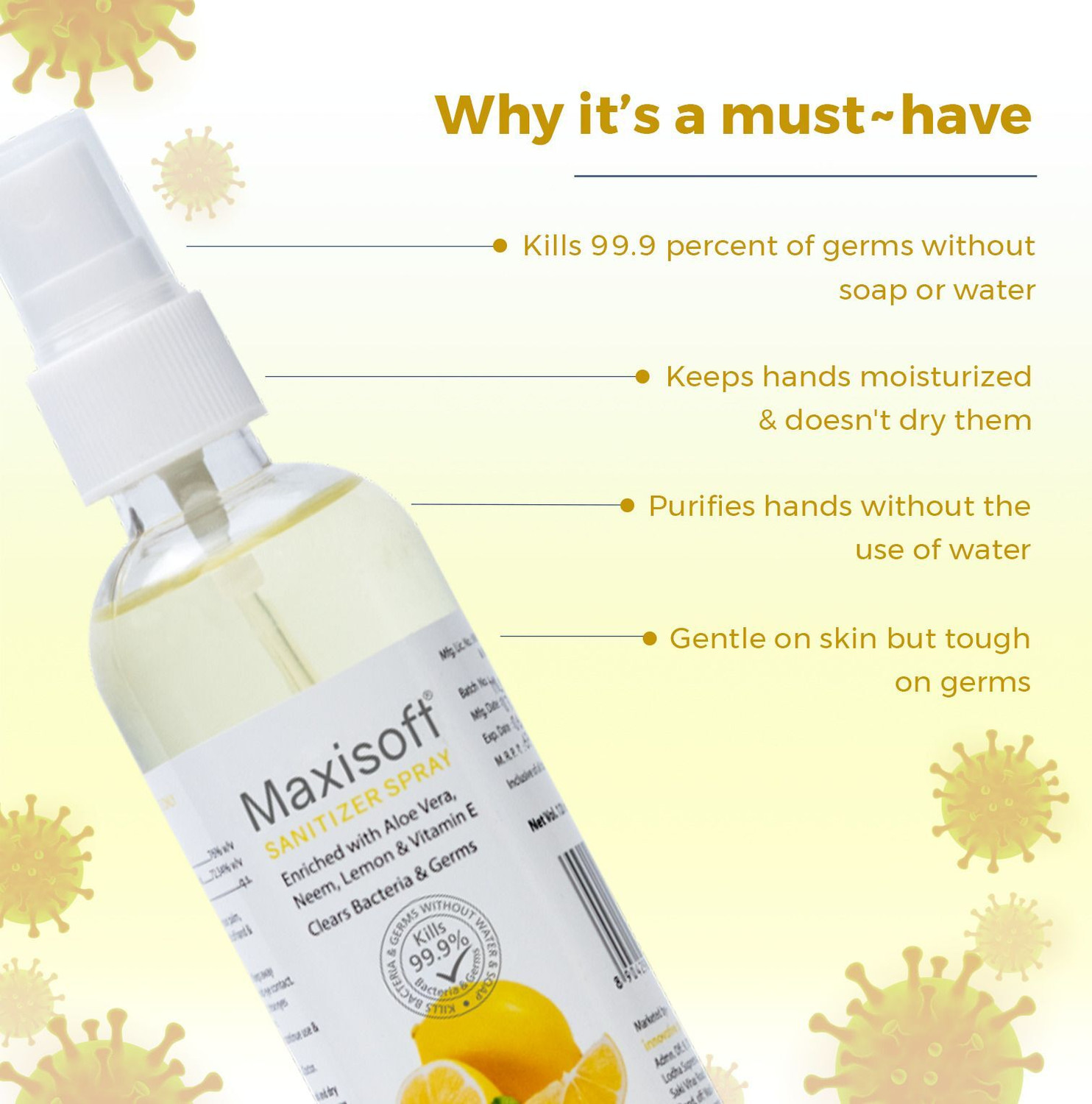 Image of Maxisoft Spray Lemon & Mint | Instant Germ Kill & Daily Hygiene Protection Hand Sanitizer Bottle