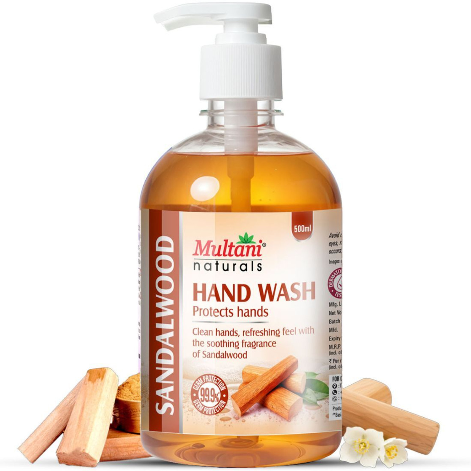 Image of Multani Naturals Sandalwood Hand Wash | 99.9% Germs Protection |Dermatologically Testd - Hand Wash Pump Dispenser