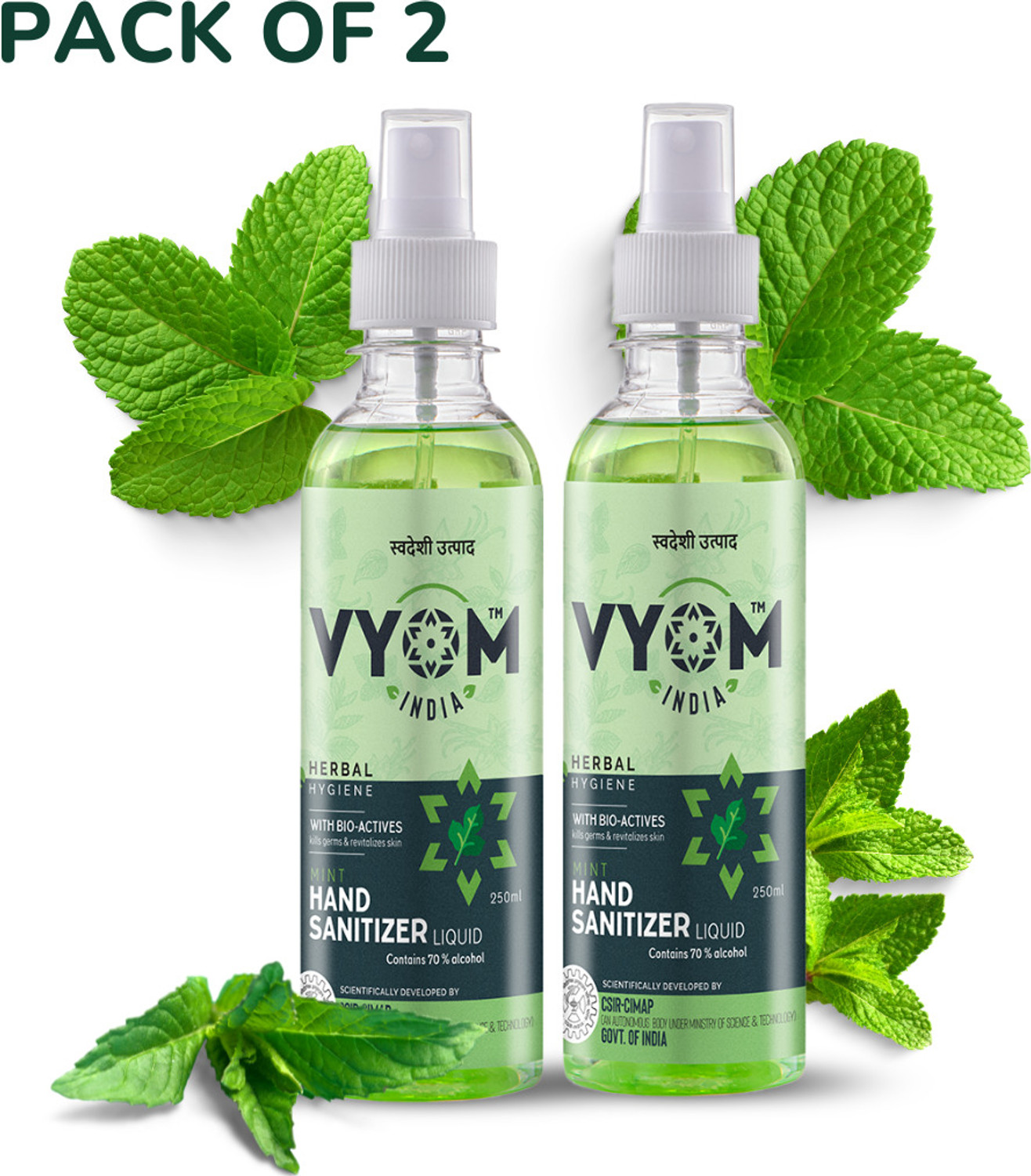 VYOM INDIA HerbalHygieneMintLiquidSanitizerSprayBottle Hand Sanitizer Bottle