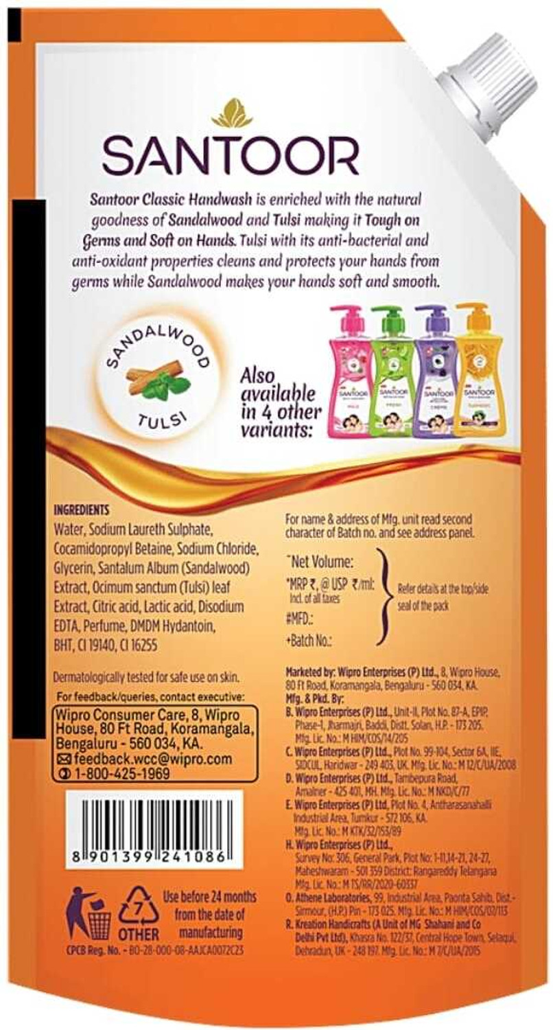 Image of Santoor Gentle Hand Wash Classic 600ML. Hand Wash Pouch