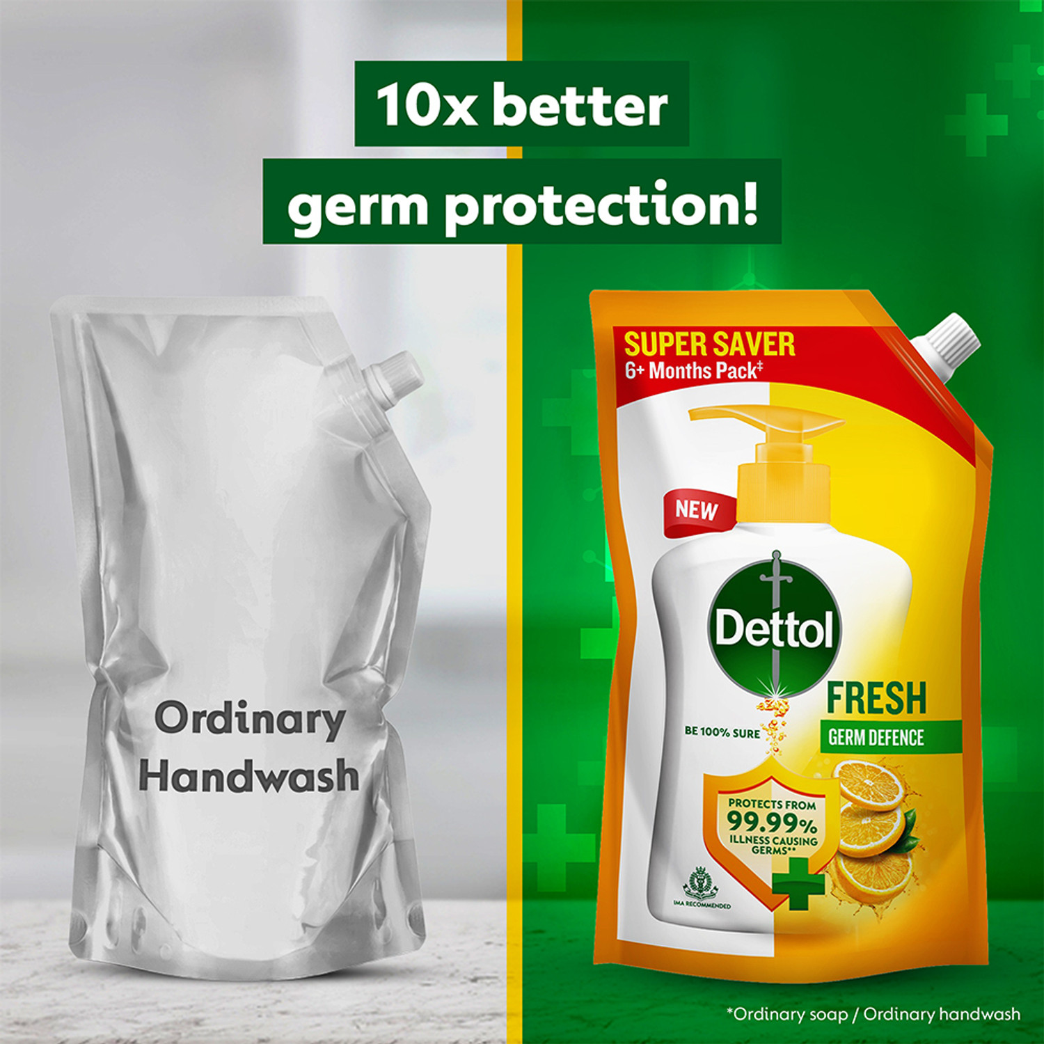 Image of Dettol Fresh , liquid for bottle, Pouch, no powder, 10X Germ Protection, soap Hand Wash Refill Pouch