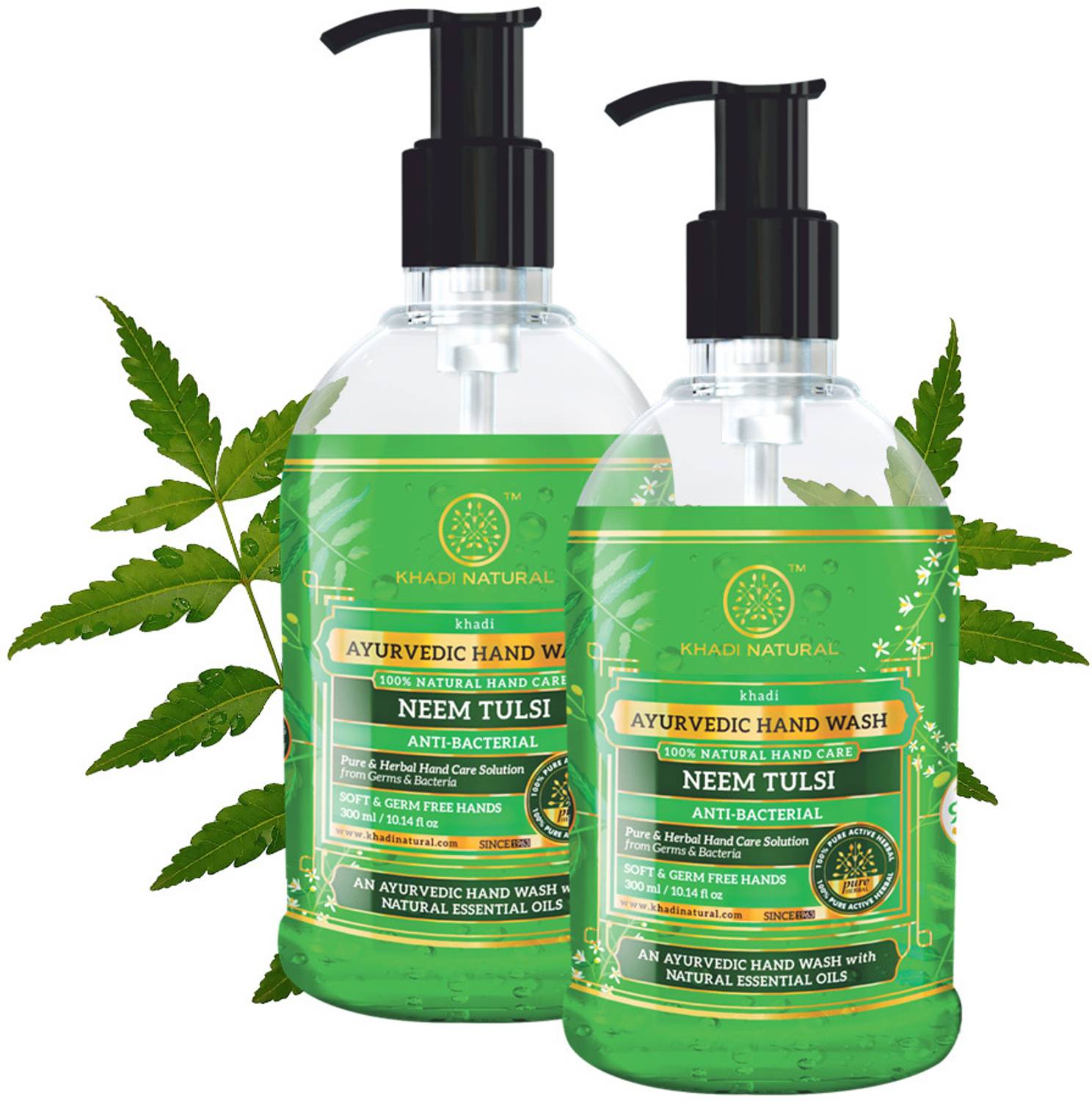 KHADI NATURAL Neem Tulsi Hand Wash with Dispenser Pack of 2 Hand
