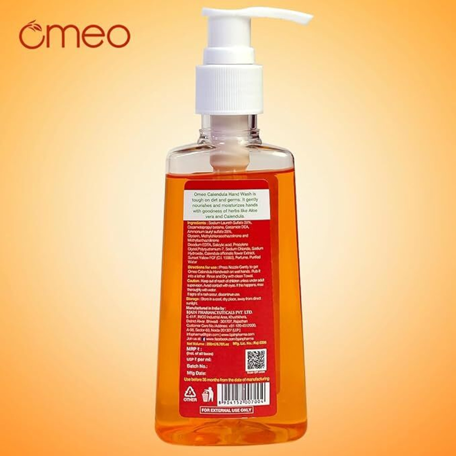 Image of Omeo Calendula Handwash-200ml|Germ Protection, Moisturizing, Anti Bacterial, Skincare Hand Wash Bottle + Dispenser