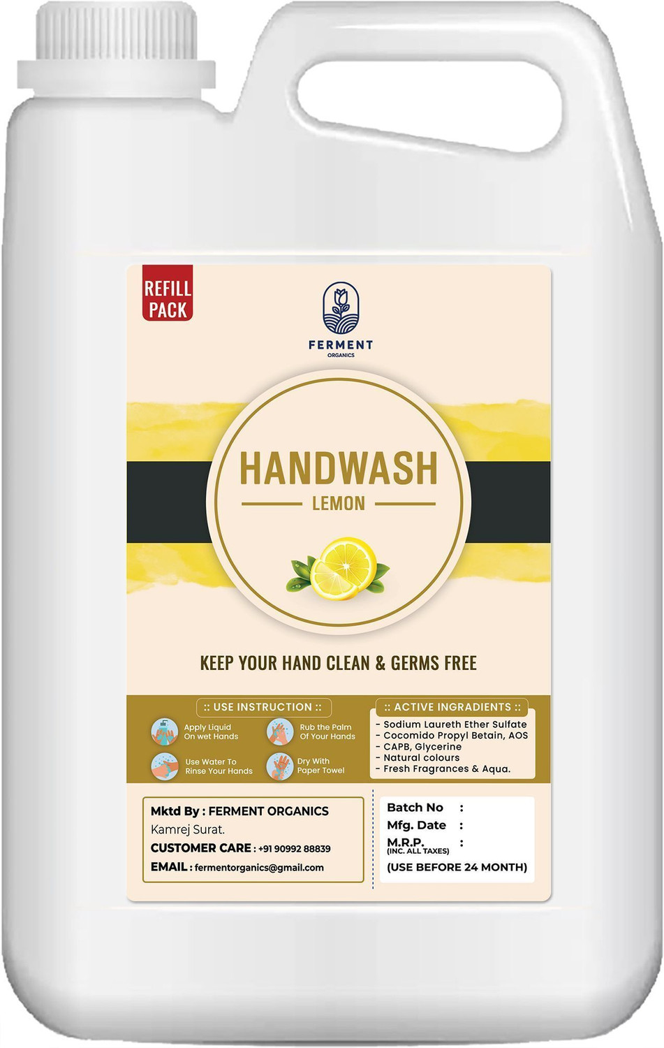 Image of FERMENT ORGANICS Mysterious Lemon Fresh Hand Wash Hand Wash Can (5 L) Hand Wash Can