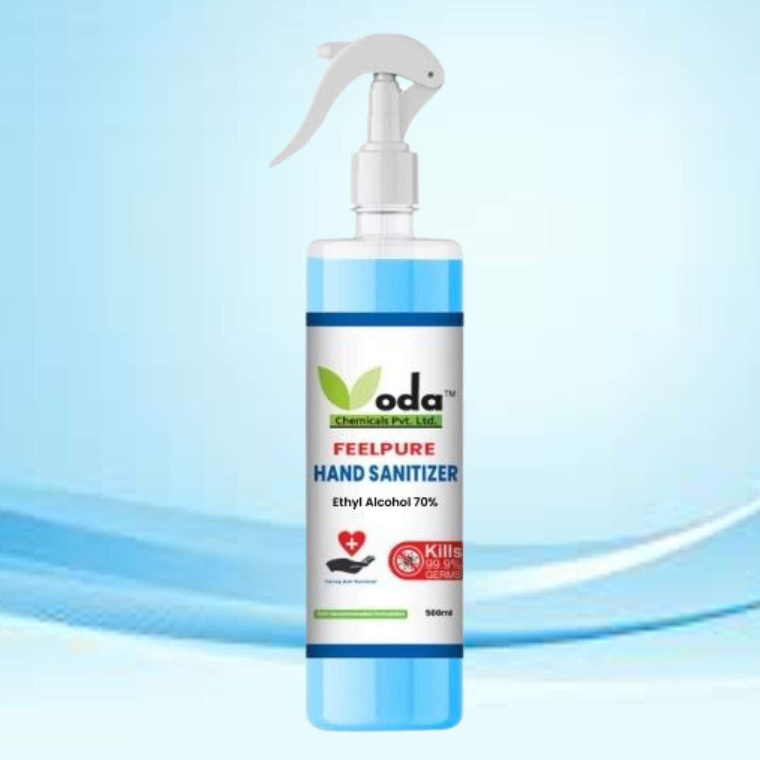 Image of ODA FEELPURE iNSTA Ethyl 70% Liquid | India's #1 Brand Trigger Spray 500ml Hand Sanitizer Bottle