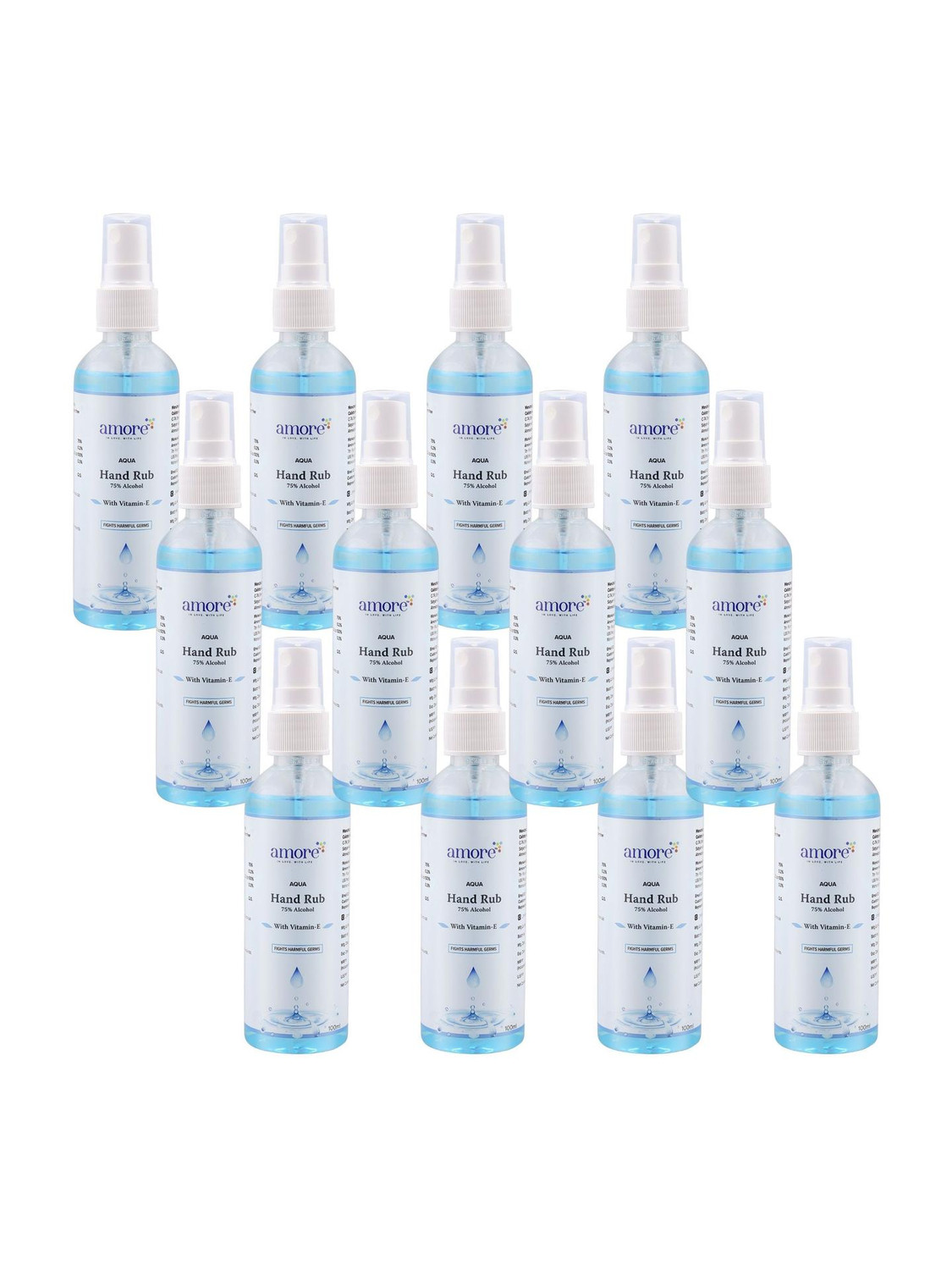 Image of AMORE Aqua Hand Rub Liquid Sanitizer Spray | Kills Germs | Keeps Hands Soft & Hygienic Hand Sanitizer Bottle + Refill