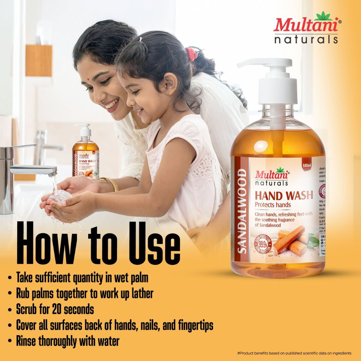 Image of Multani Naturals Sandalwood Hand Wash | 99.9% Germs Protection |Dermatologically Testd - Hand Wash Pump Dispenser