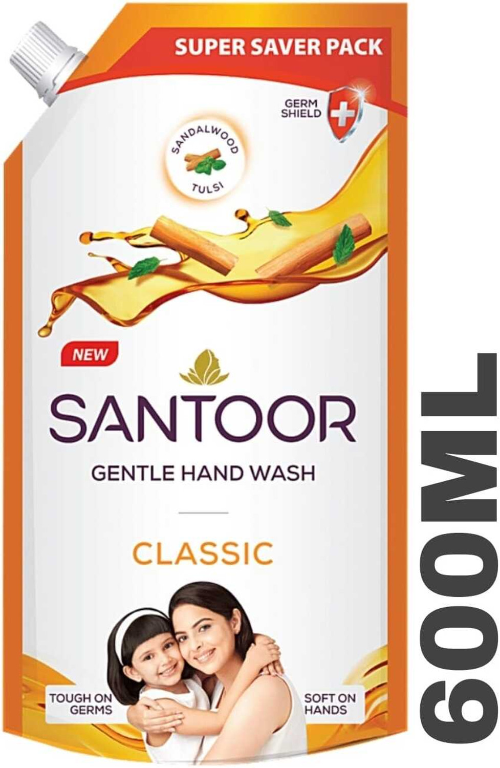 Image of Santoor Gentle Hand Wash Classic 600ML. Hand Wash Pouch