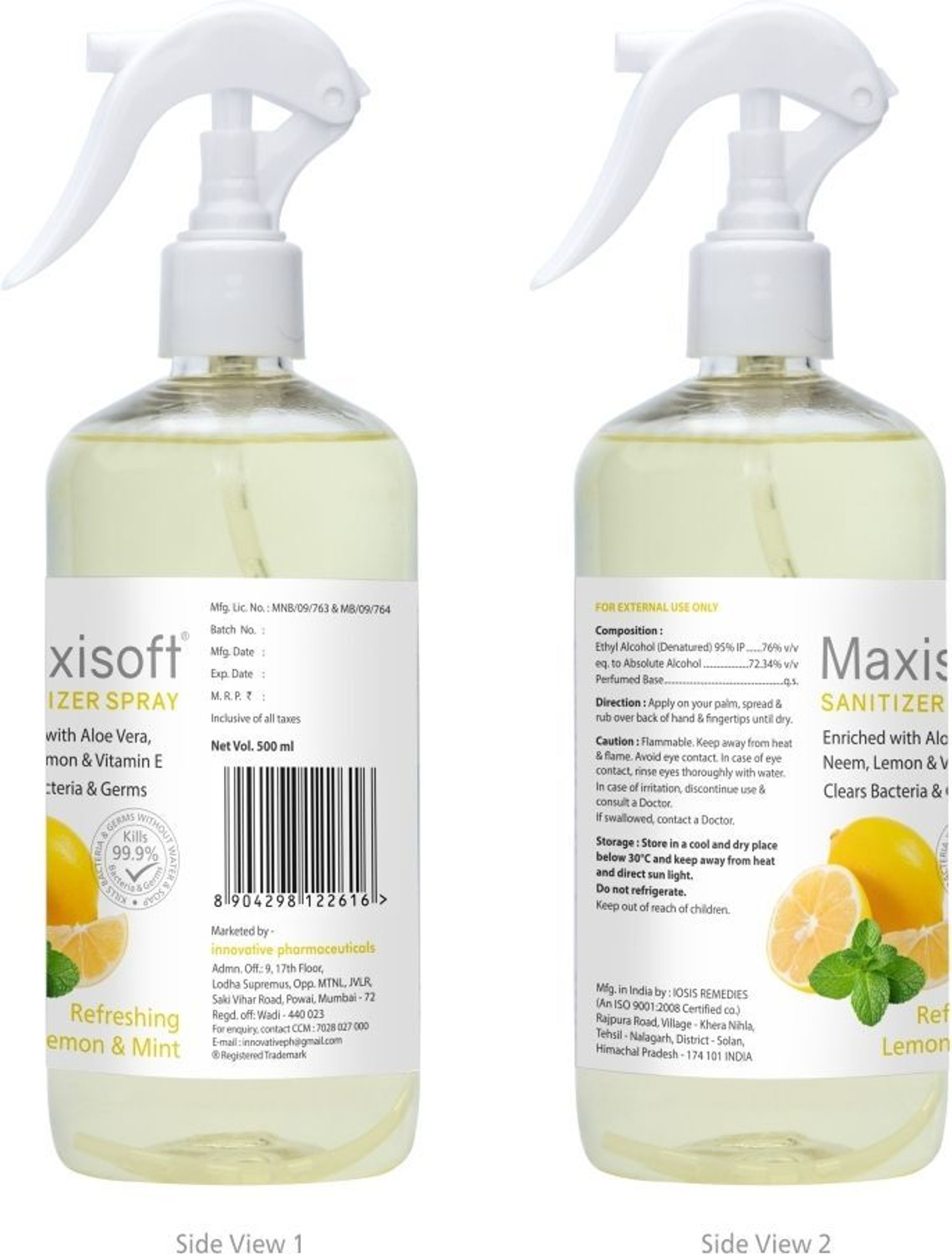 Image of Maxisoft Spray Lemon & Mint | Instant Germ Kill & Daily Hygiene Protection Hand Sanitizer Bottle