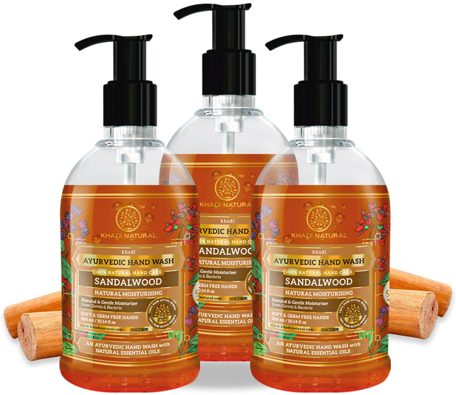 KHADI NATURAL Moisturizing Sandalwood Hand Wash Bottle + Dispense