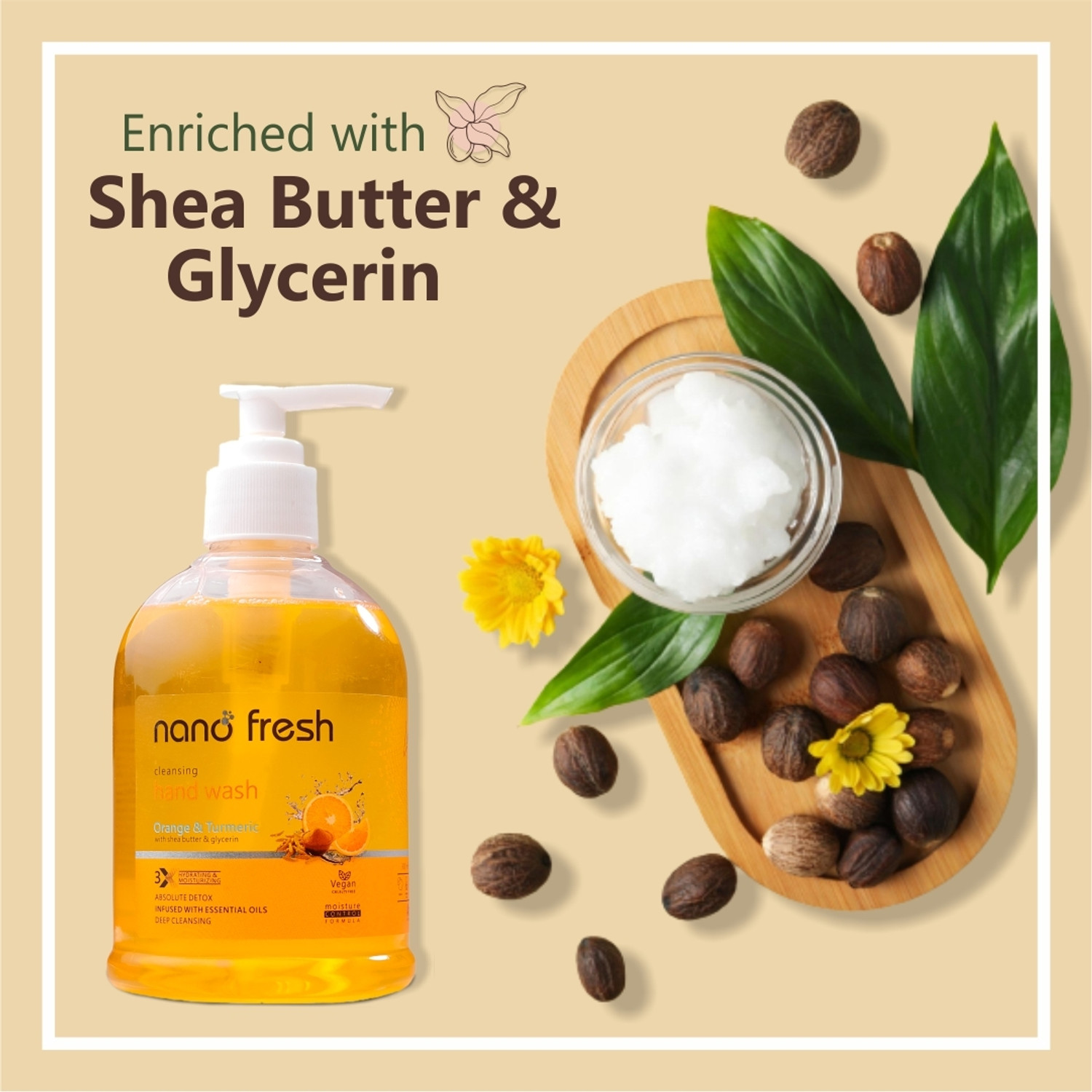 Image of Nano Fresh Green Tea & Aloevera + Orange & Turmeric Hand Wash | Shea Butter & Glycerin Hand Wash Pump Dispenser