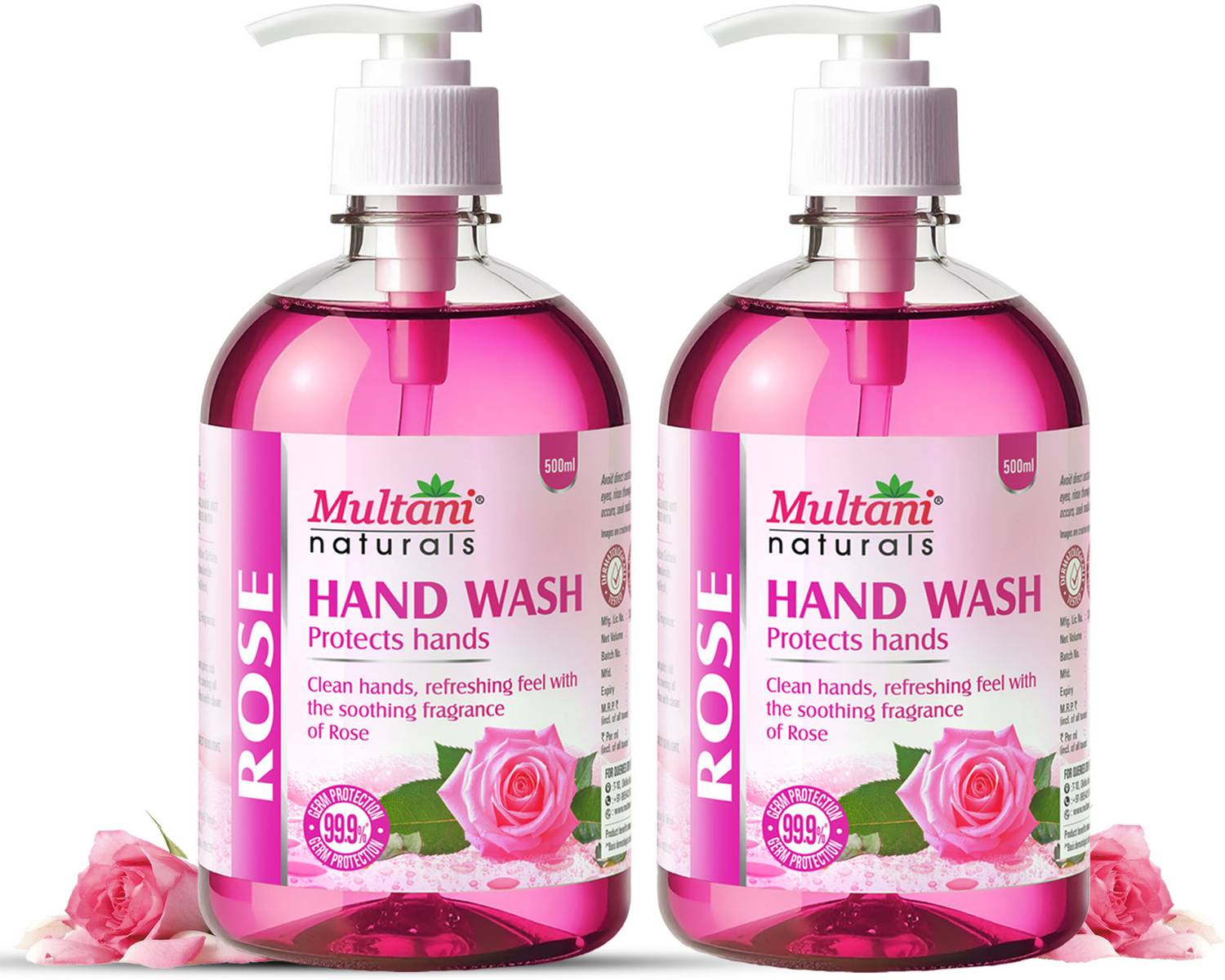 Multani Naturals Rose Hand Wash (Pack of 2) 99.9% Germs Protect