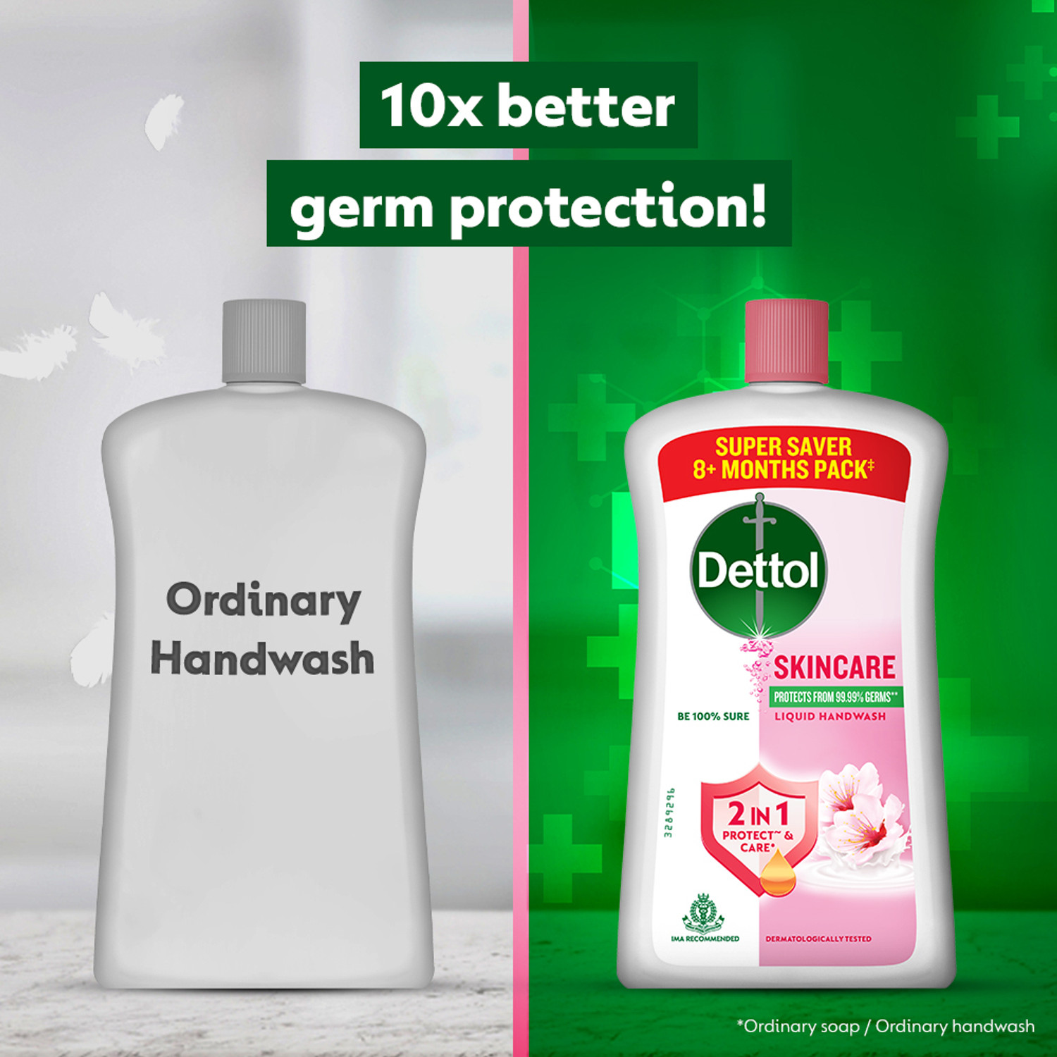 Image of Dettol Skincare , liquid for bottle, no powder, 10X Germ Protection, soap Hand Wash Bottle