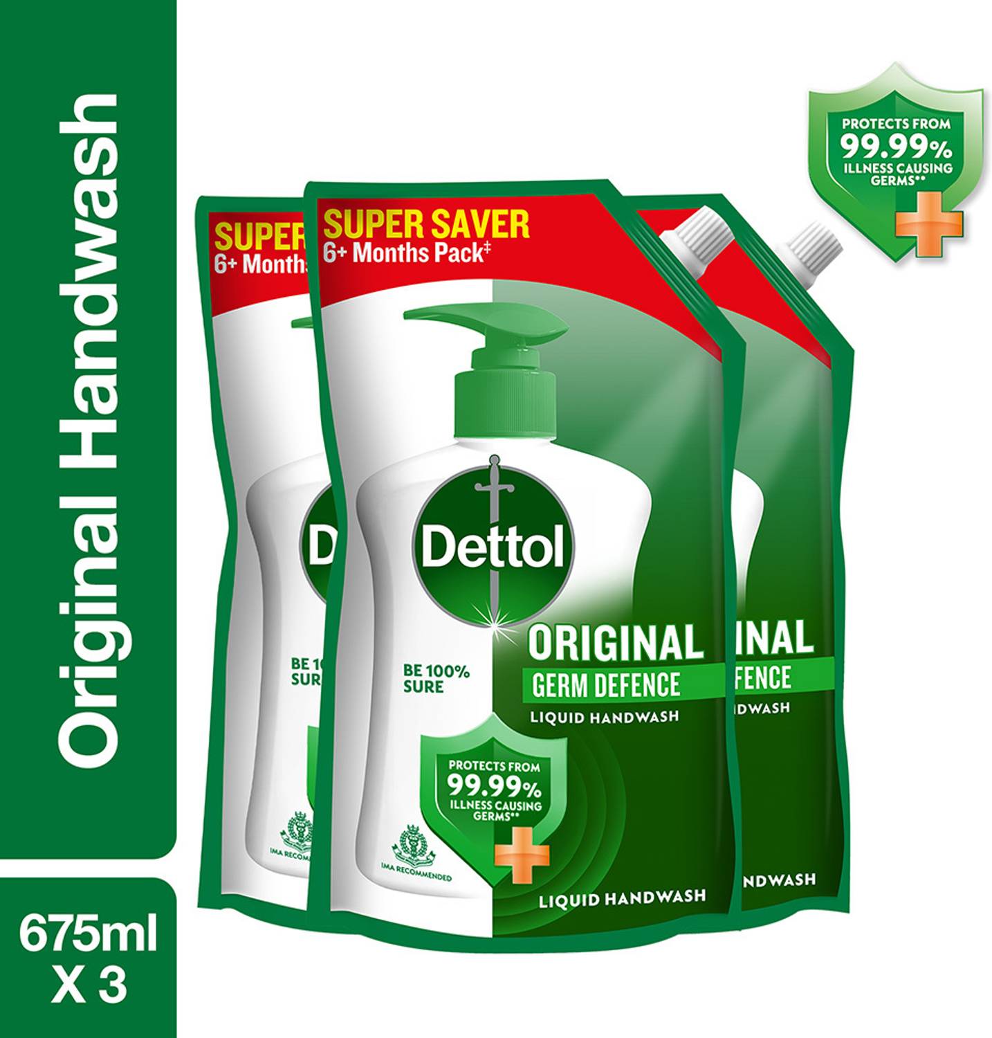 Dettol Original , liquid for bottle, Pouch, no powder, 10X Germ Protection, soap Hand Wash Pouch