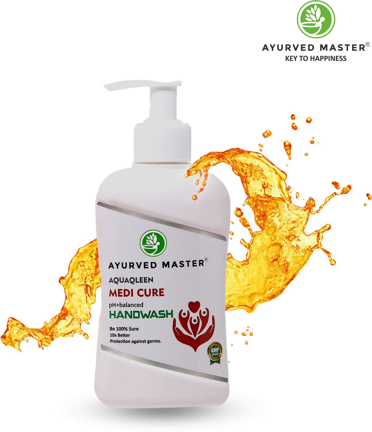 Image of AYURVED MASTER Advanced Skincare Moisturizing Liquid Medicure Hand Wash Bottle, Fights 100+ Hand Wash Refill + Dispenser