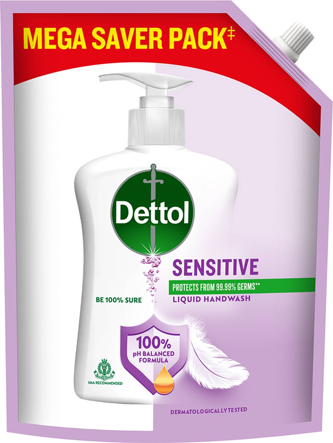 Dettol Liquid Hand wash, Sensitive, 1350ml Hand Wash Pouch (1350