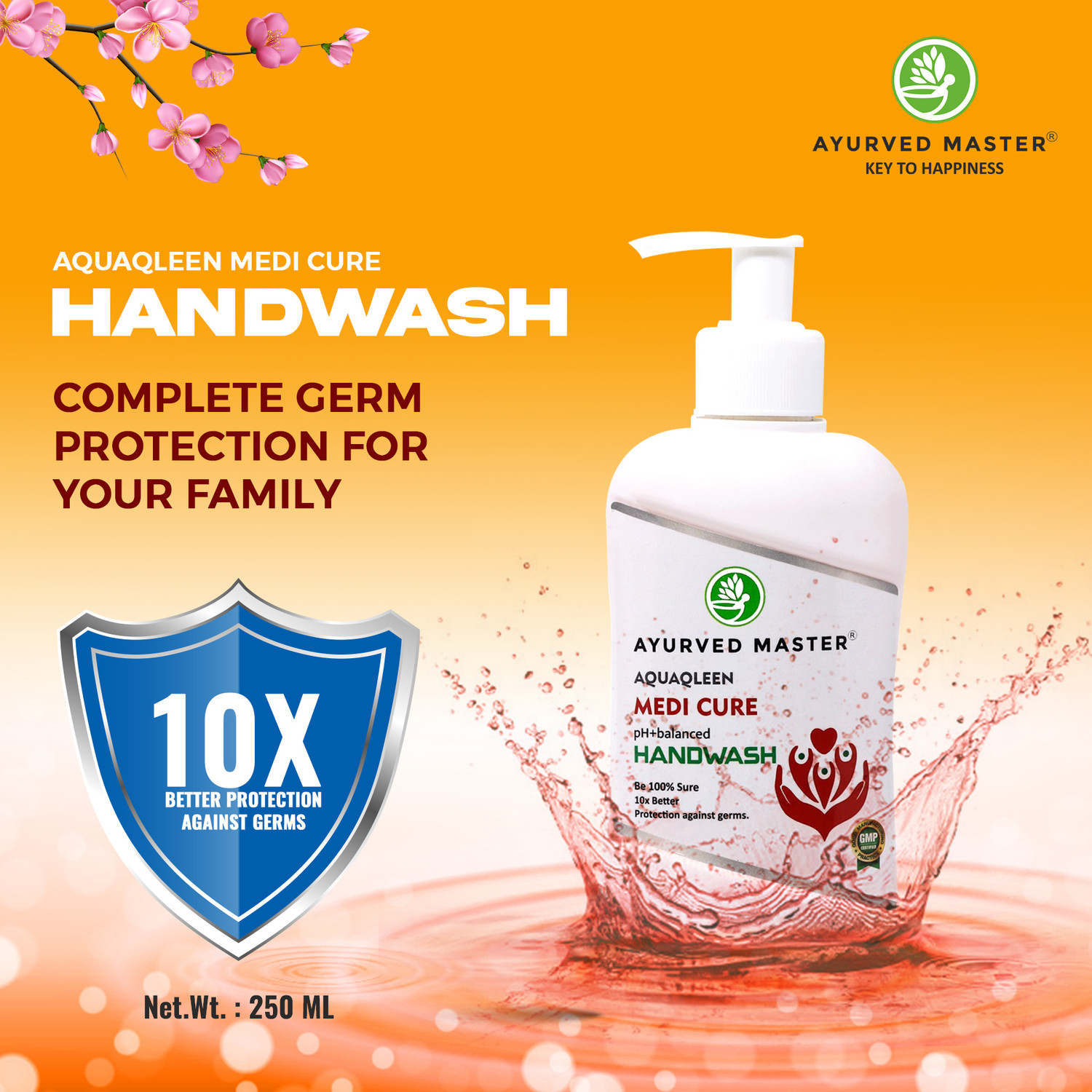 Image of AYURVED MASTER Advanced Skincare Moisturizing Liquid Medicure Hand Wash Bottle, Fights 100+ Hand Wash Refill + Dispenser