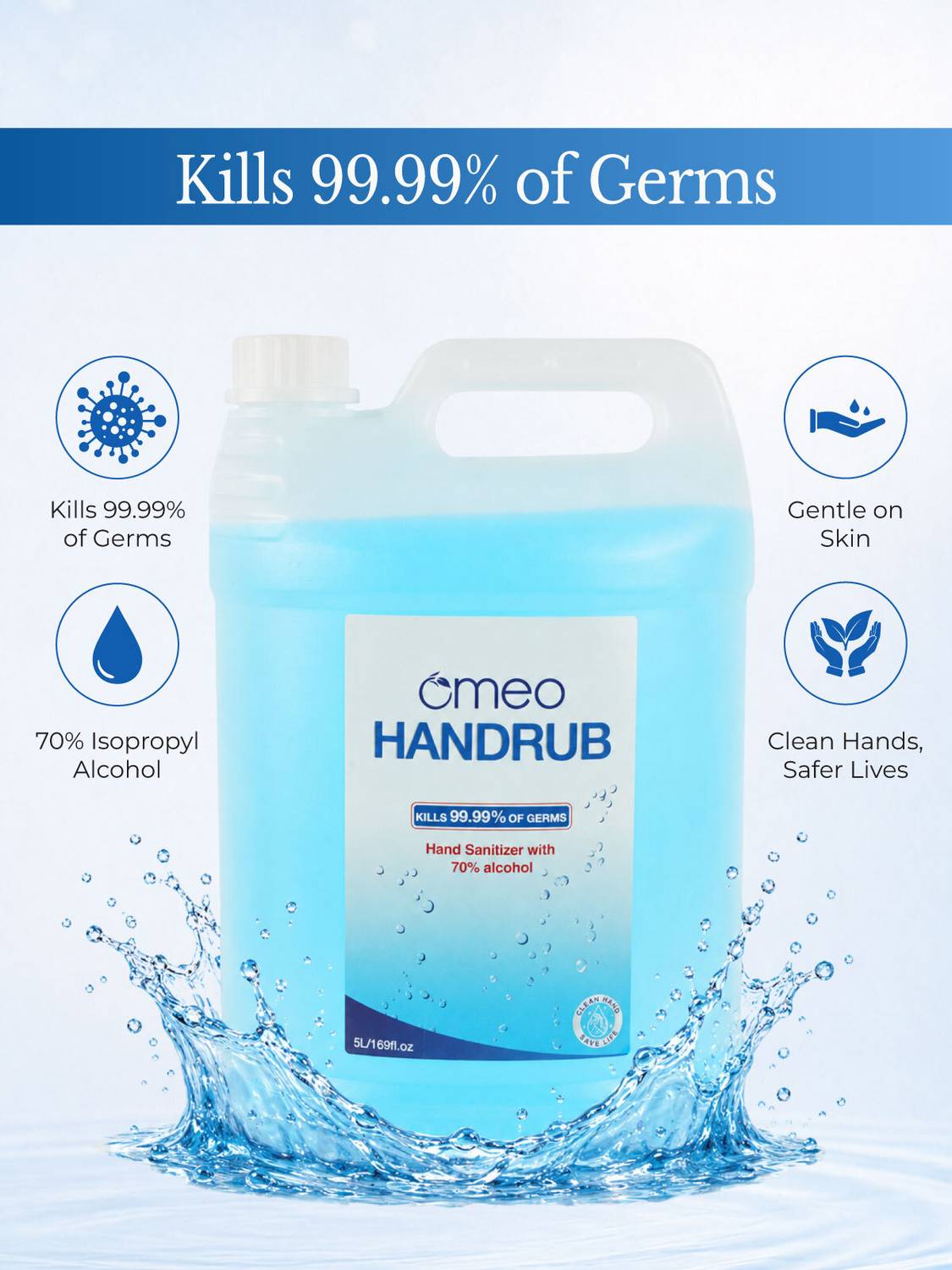 Omeo Instant Liquid Sanitizer 70% Alcohol 5 Pack - Image 1