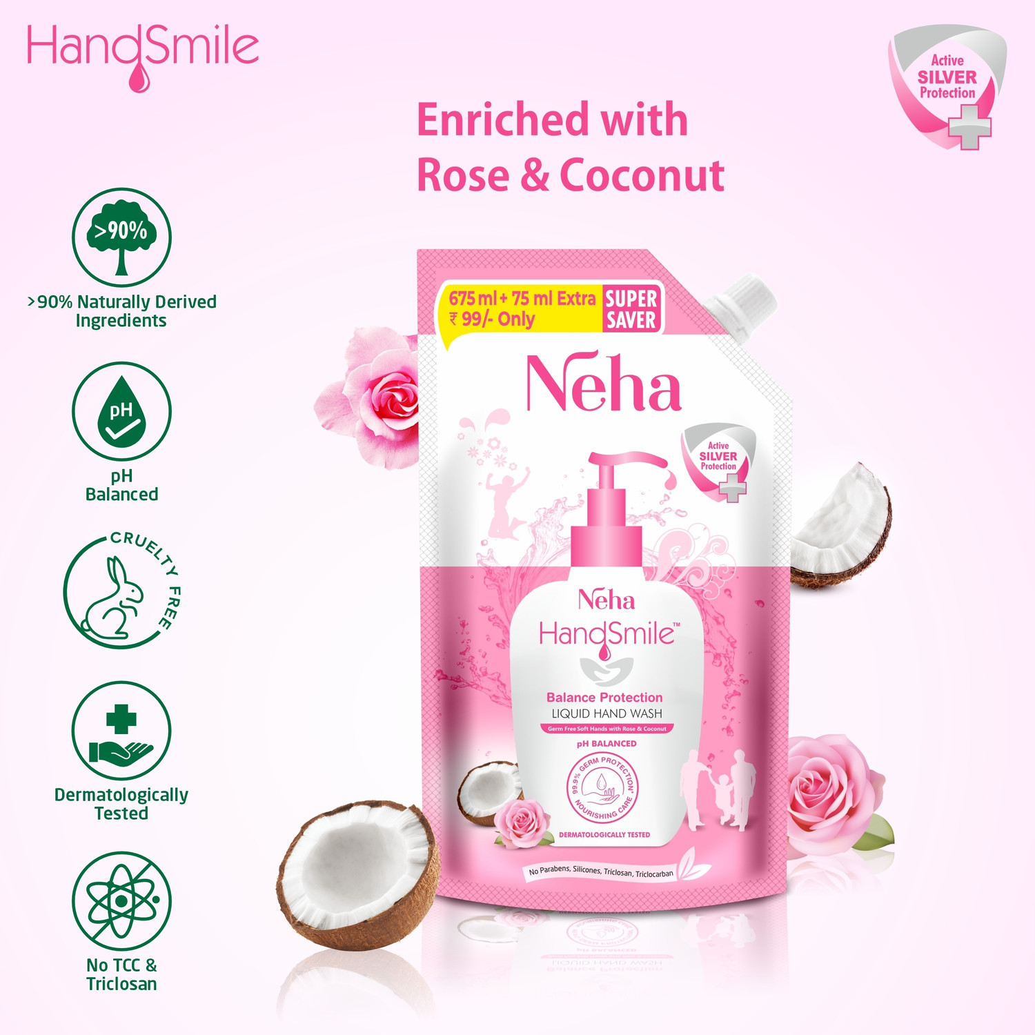 Image of Neha Herbals Neha Handsmile Balance & Hygiene Protection Refill Combo Hand Wash Refill Pouch