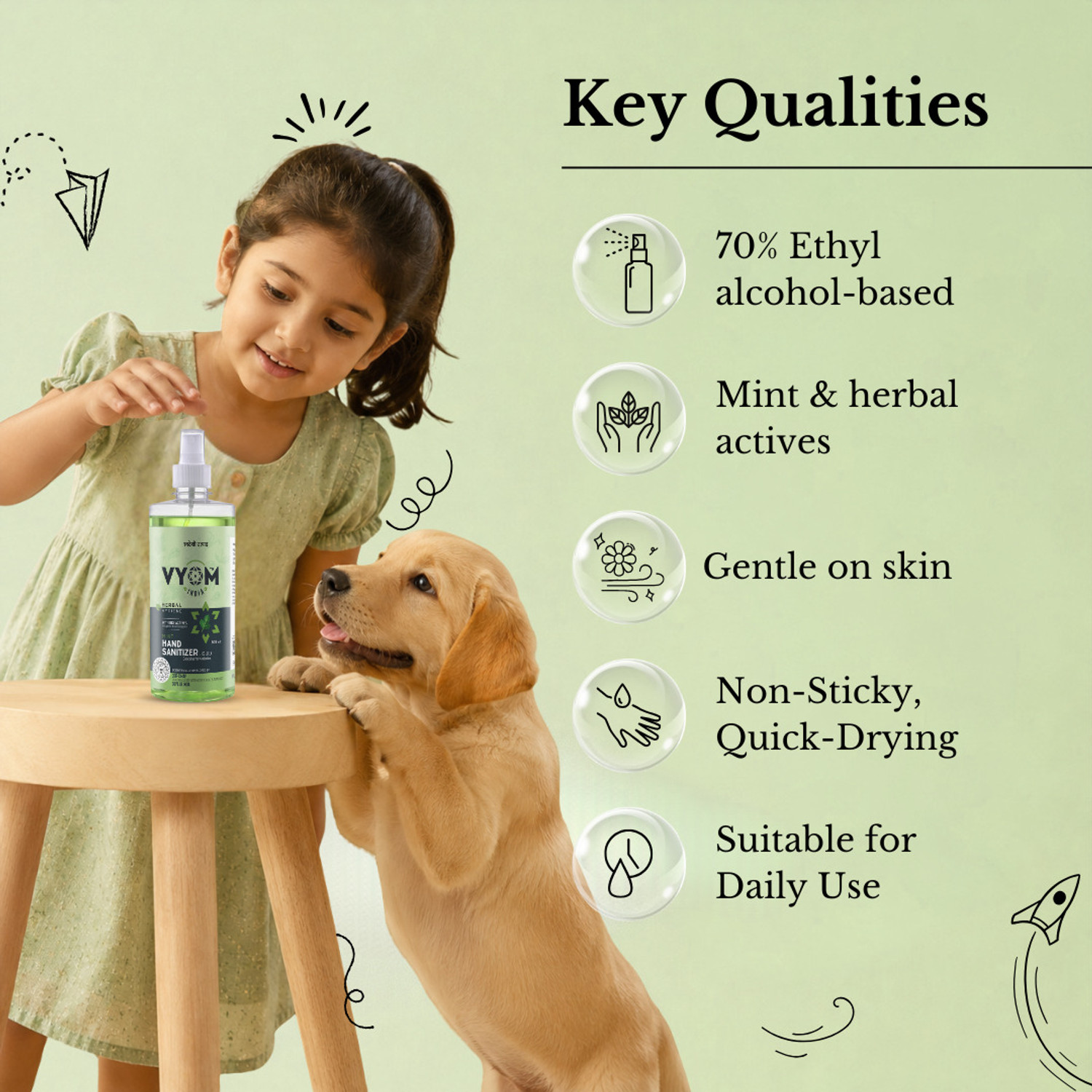 Image of VYOM INDIA Herbal Hygiene Mint Liquid Sanitizer Spray Bottle Hand Sanitizer Bottle
