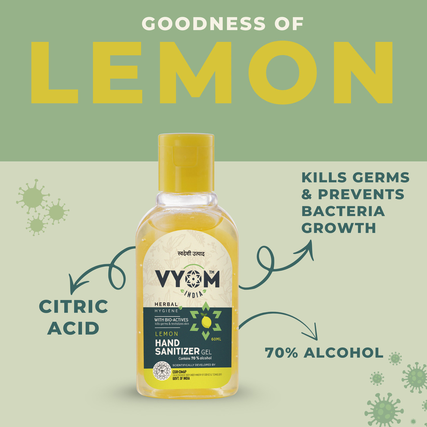 Image of VYOM INDIA HerbalHygieneLemonGelHandSanitizerBottle Hand Sanitizer Bottle