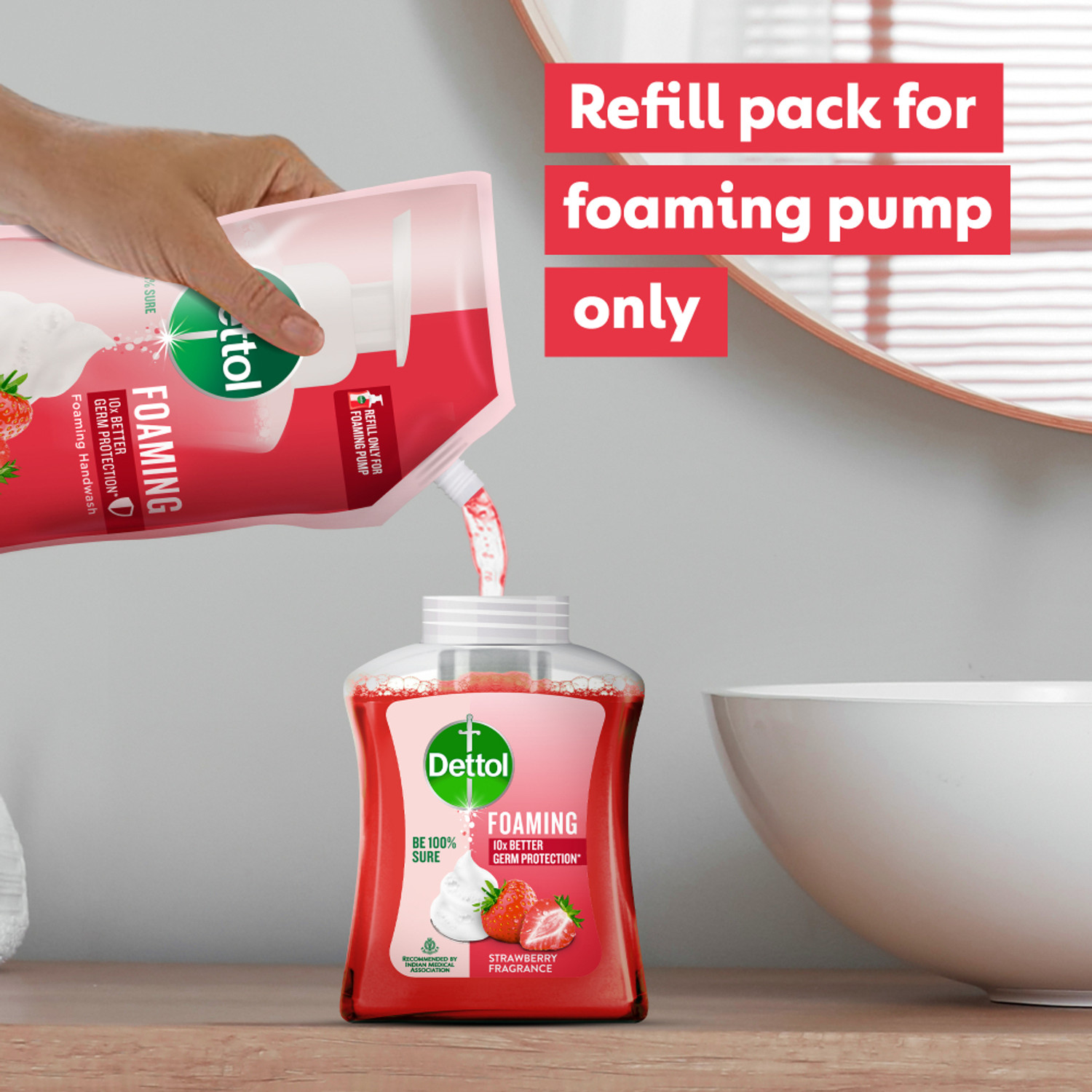 Image of Dettol Foaming , liquid for Bottle, Strawberry & Aloe Combo, no powder, soap Hand Wash Refill Pouch