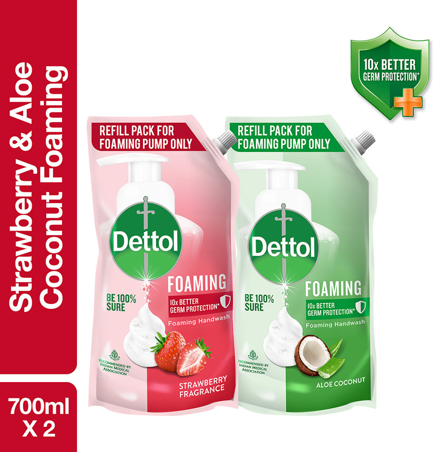 Image of Dettol Foaming , liquid for Bottle, Strawberry & Aloe Combo, no powder, soap Hand Wash Refill Pouch