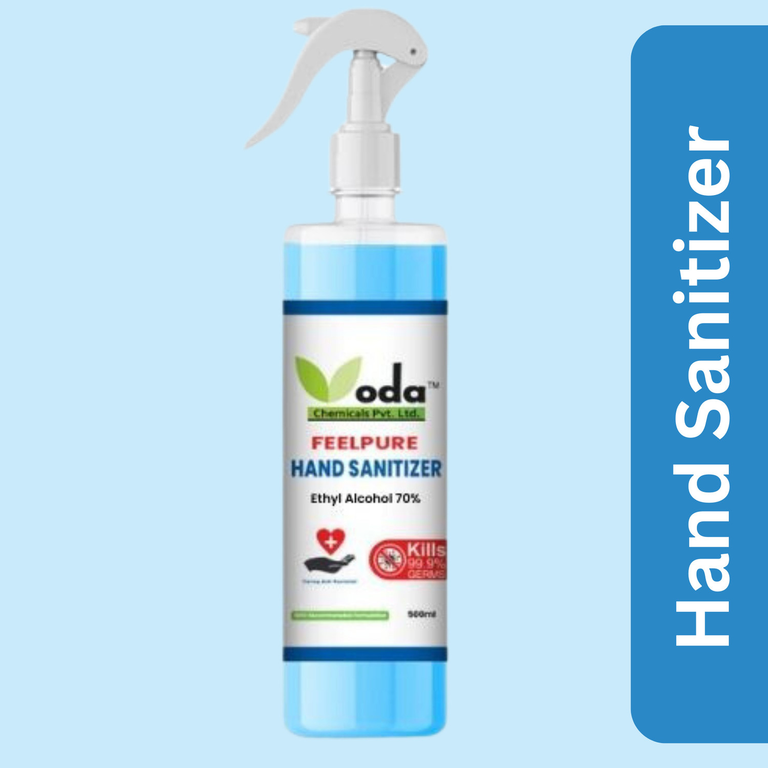 Image of ODA FEELPURE iNSTA Ethyl 70% Liquid | India's #1 Brand Trigger Spray 500ml Hand Sanitizer Bottle