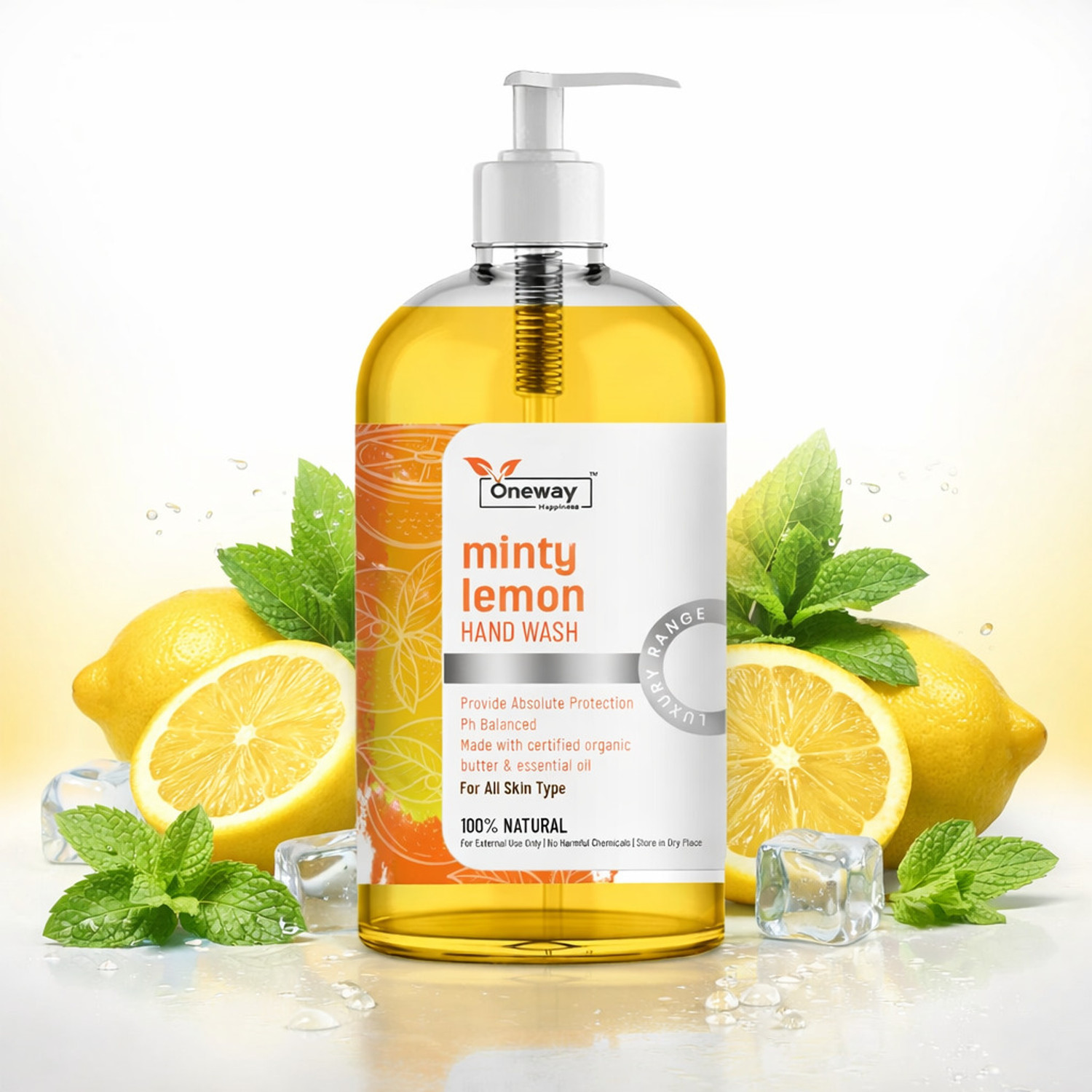 Image of Oneway Happiness Minty Lemon Herbal Lemon Hand wash Hand Wash Bottle + Refill