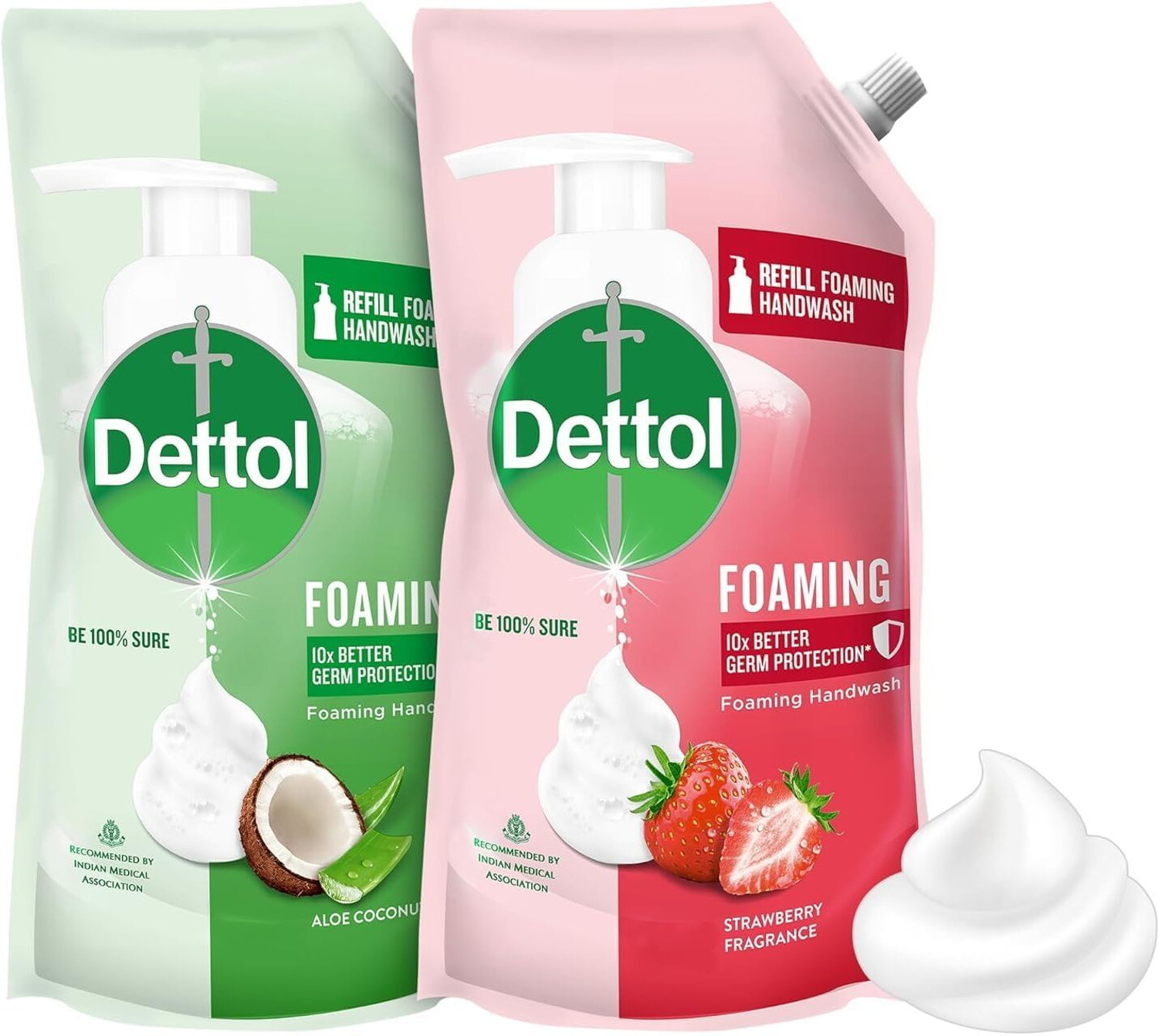Image of Dettol Foaming , liquid for Bottle, Strawberry & Aloe Combo, no powder, soap Hand Wash Refill Pouch