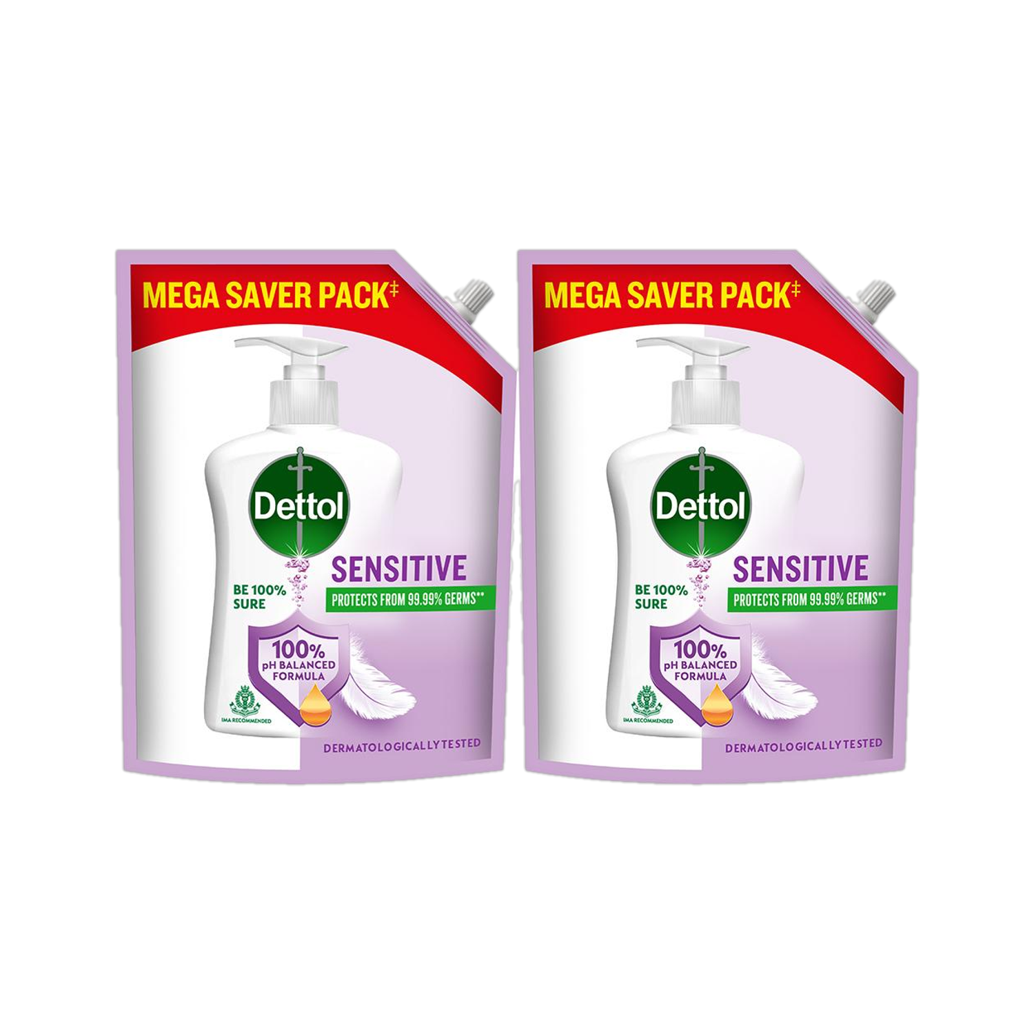 Image of Dettol Sensitive , liquid for bottle, Pouch, no powder, 10X Germ Protection, soap Hand Wash Refill Pouch