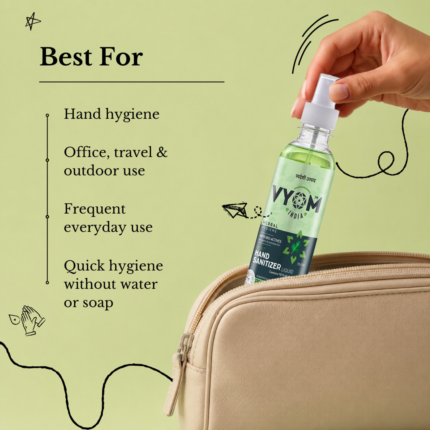Image of VYOM INDIA HerbalHygieneMintLiquidSanitizerSprayBottle Hand Sanitizer Bottle