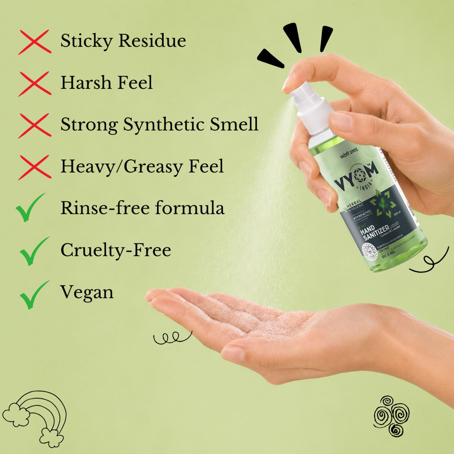 Image of VYOM INDIA Herbal Hygiene Mint Liquid Sanitizer Spray Bottle Hand Sanitizer Bottle