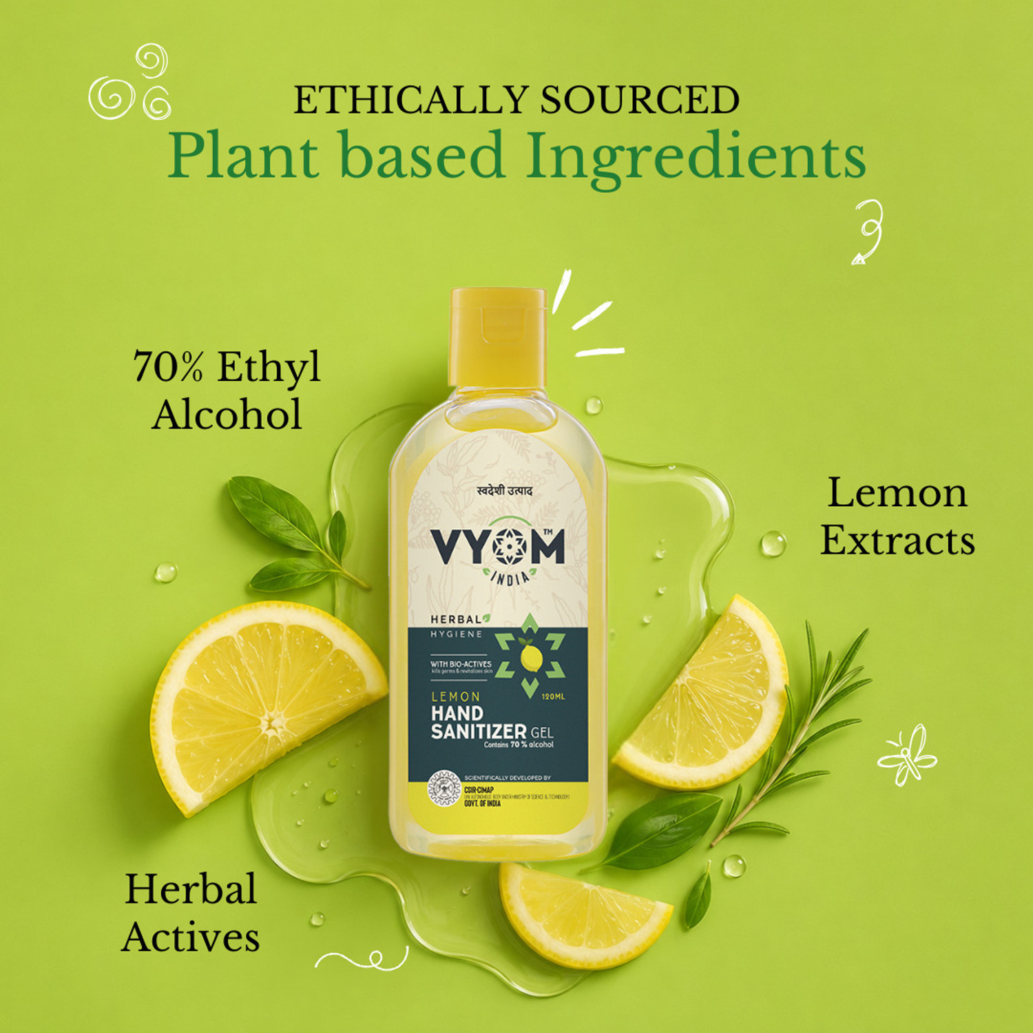 Image of VYOM INDIA HerbalHygieneLemonGel Hand Sanitizer Bottle