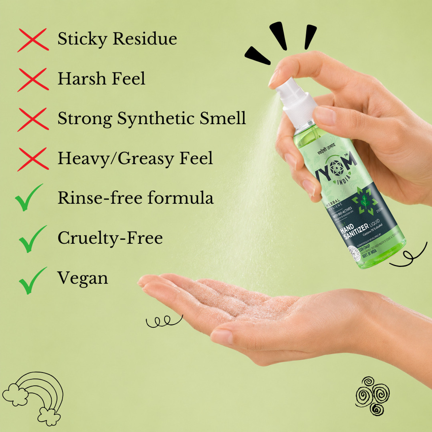 Image of VYOM INDIA HerbalHygieneMintLiquidSanitizerSprayBottle Hand Sanitizer Bottle