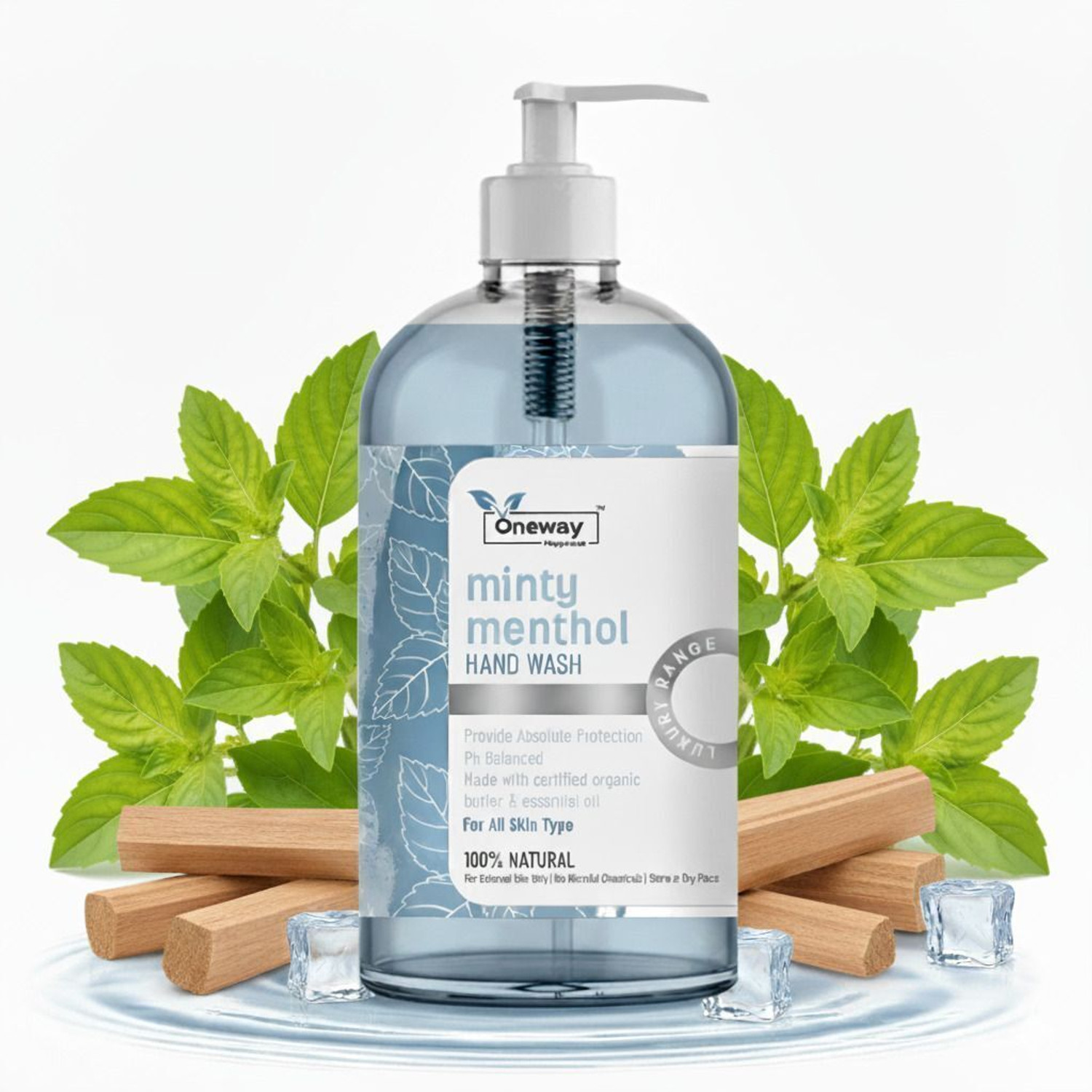 Image of Oneway Happiness Minty Menthol Handwash - Cool, Clean & Refreshing (500ml) Hand Wash Bottle