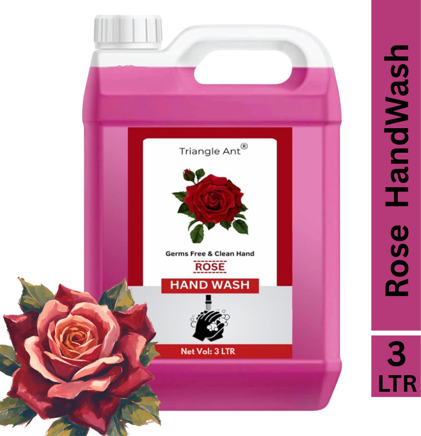 Triangle Ant Antibacterial Handwash with Rose Extract | Deep Clean | Floral Freshness Hand Wash Can
