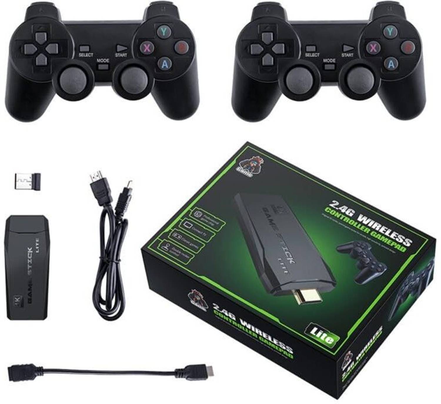 Timkolas 2.4g console video game with 4K Ultra Game Stick&Dual 2.4G Wireless Gamepads_03 32 GB with Super Mario Bros, Contra, Adventure Island, Double Dragon, Mortal , Tekken 3