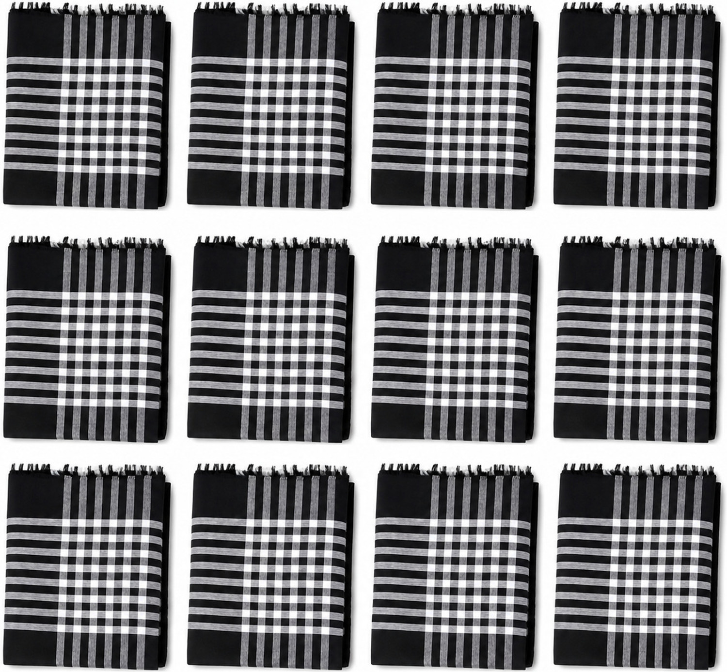 Image of higadget MEDIUM CHECKED PURE 100% COTTON [ inchBlack inch, inchWhite inch] Handkerchief